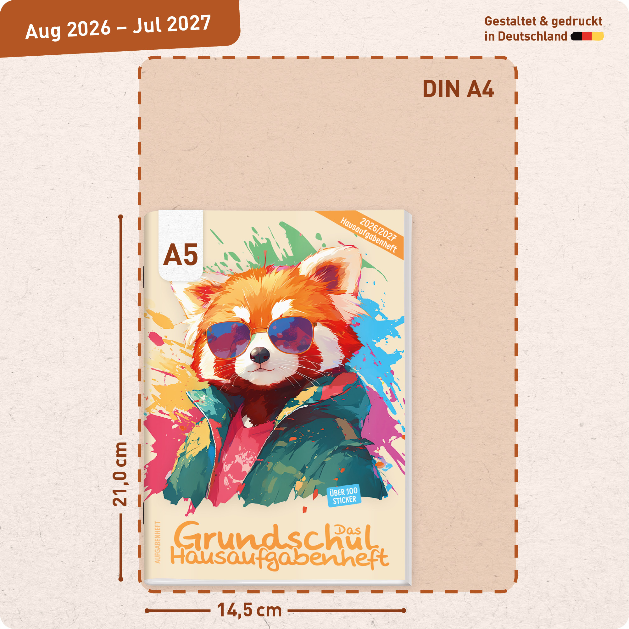Artikelbild 3 des Artikels “Hausaufgabenheft Grundschule 2026/2027 A5 mit Datum [Cool Panda] “