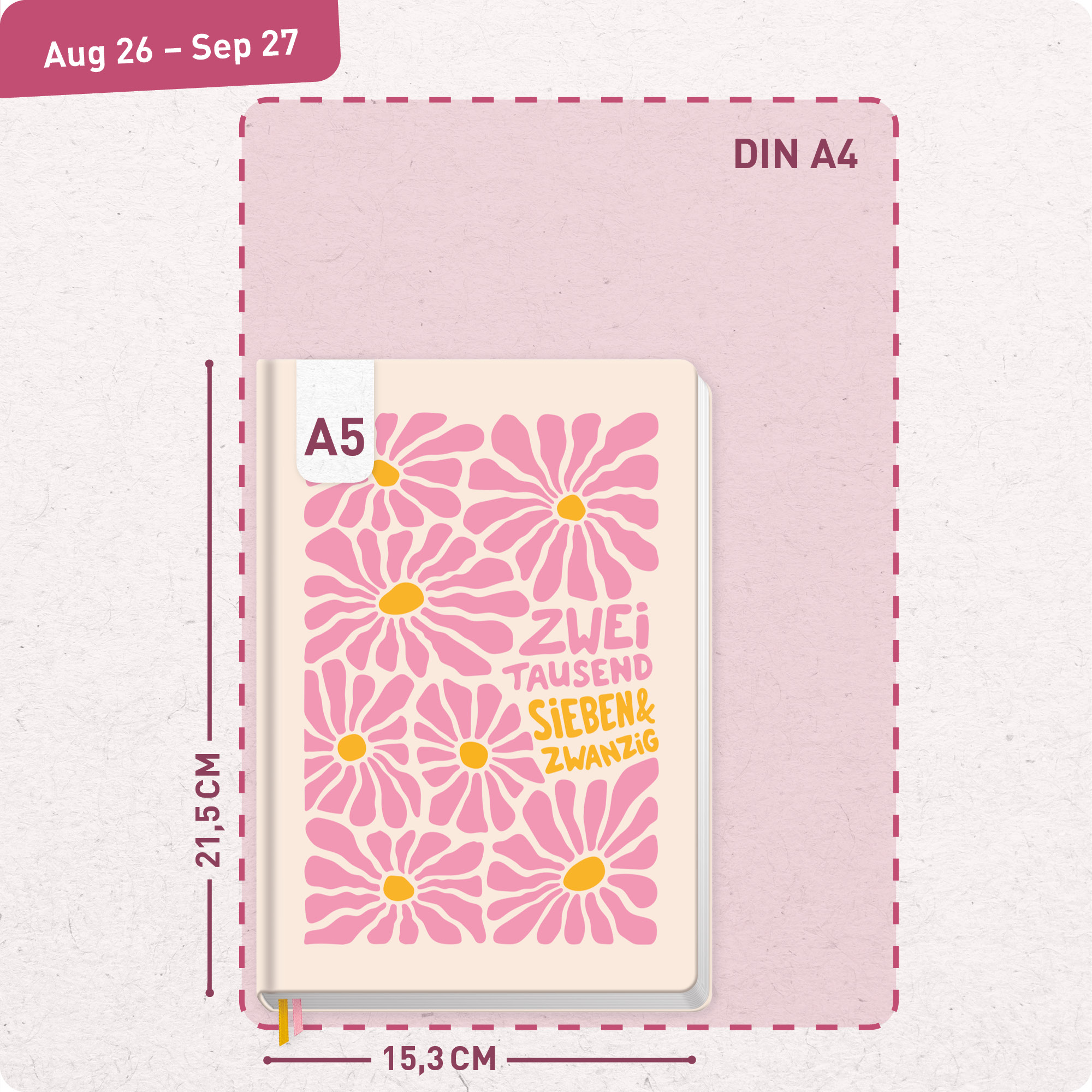 Artikelbild 3 des Artikels “Häfft-Timer A5 2026/2027 [Pink Flowers] “