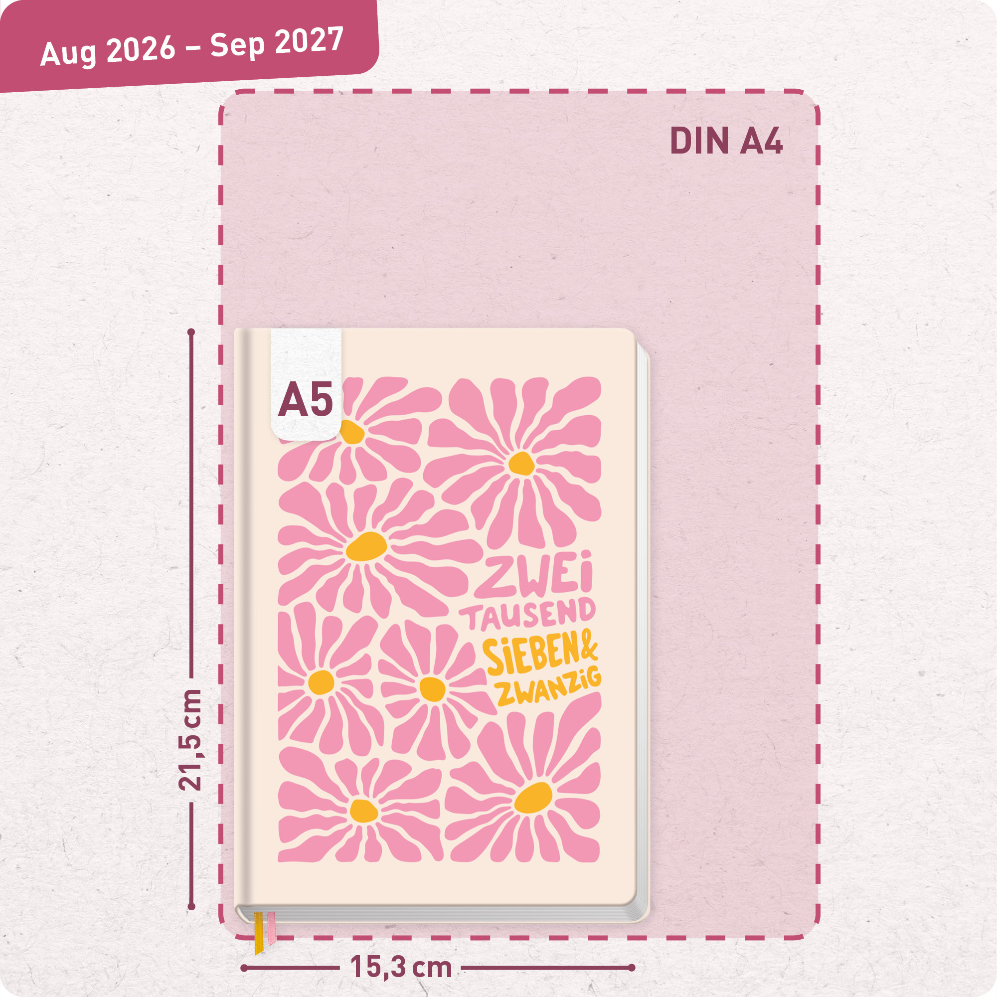 Artikelbild 3 des Artikels “Häfft-Timer A5 2026/2027 [Pink Flowers] “