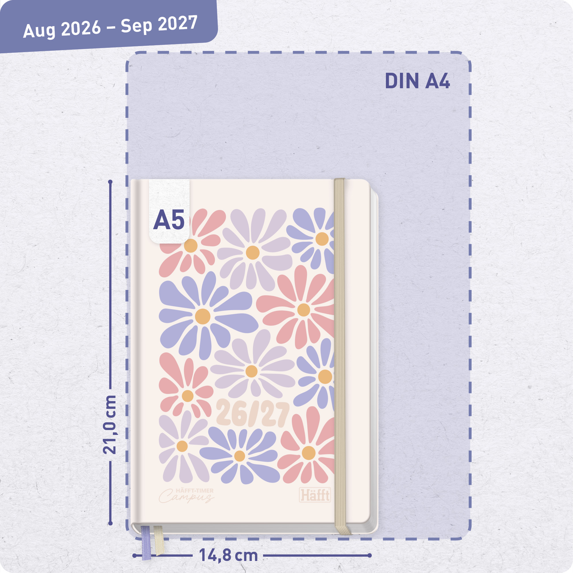 Artikelbild 3 des Artikels “Häfft-Timer Campus A5 2026/2027 [Flower Power rosé] “