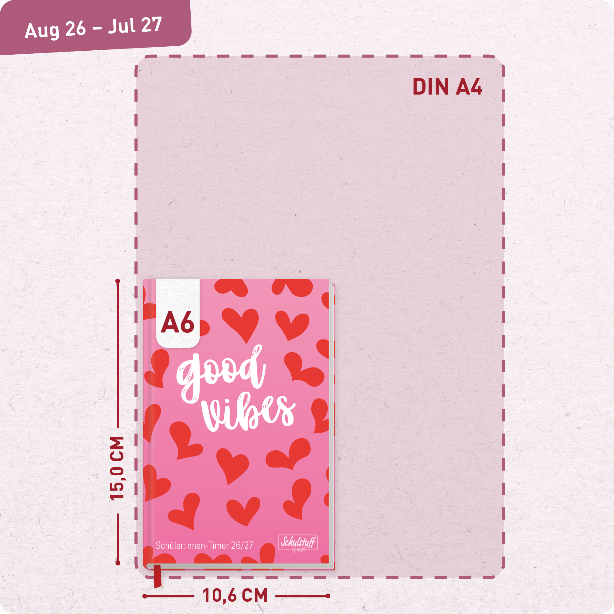 Artikelbild 3 des Artikels “Schulstuff Schüler:innen-Timer A6 2026/2027 [Red Hearts] “