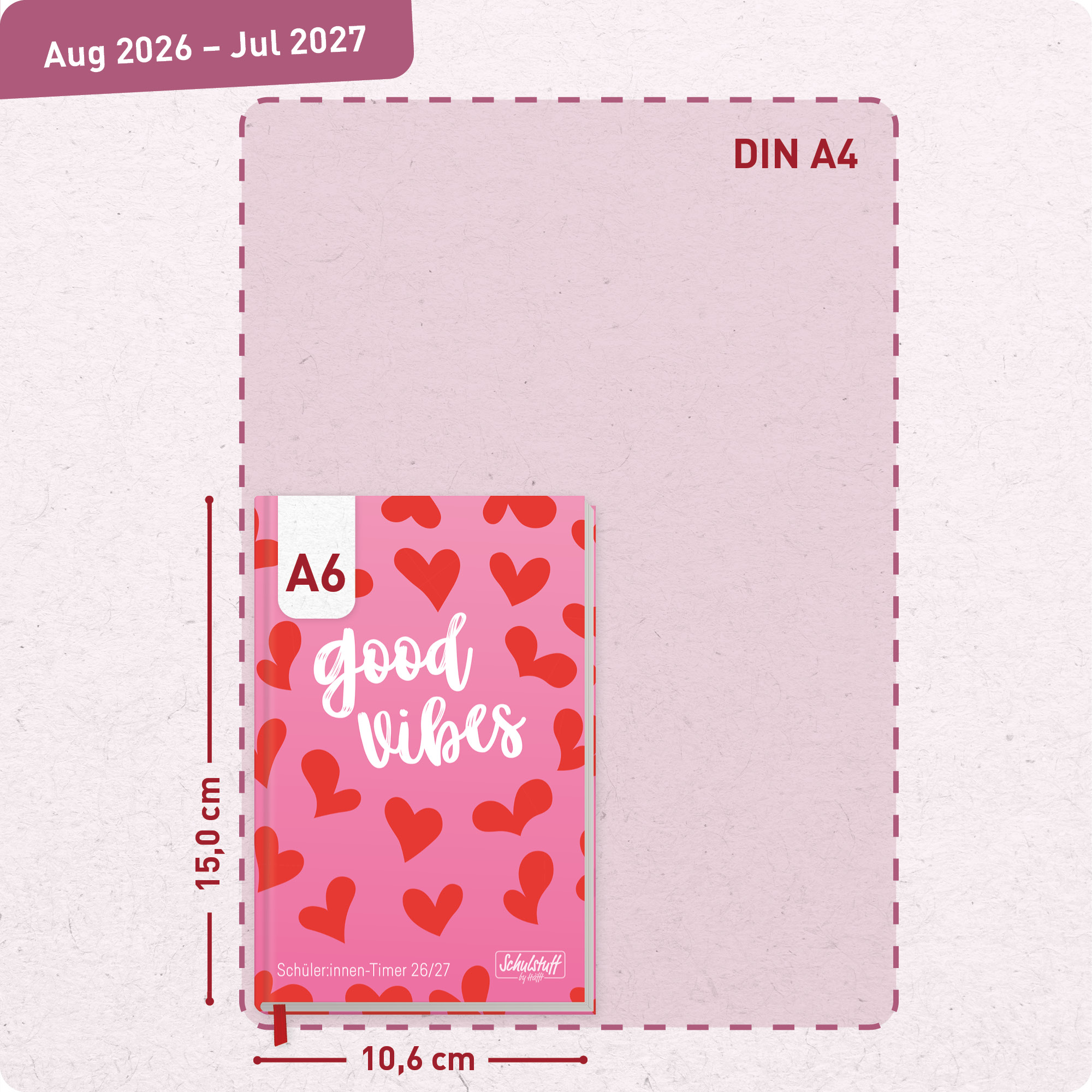 Artikelbild 3 des Artikels “Schulstuff Schüler:innen-Timer A6 2026/2027 [Red Hearts] “
