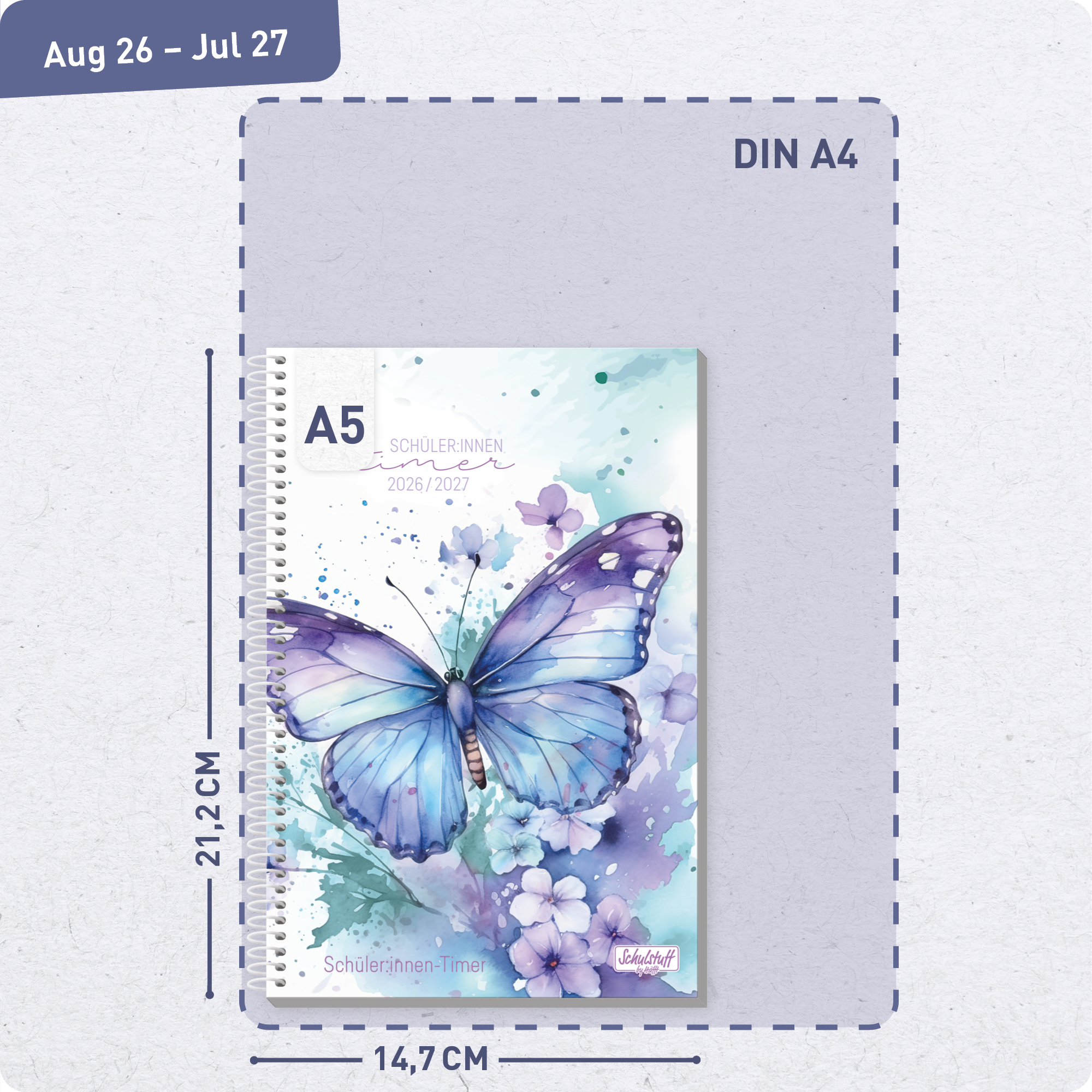 Artikelbild 3 des Artikels “Schulstuff Schüler:innen-Timer mit Spiralbindung A5 2026/2027 [Butterfly] “