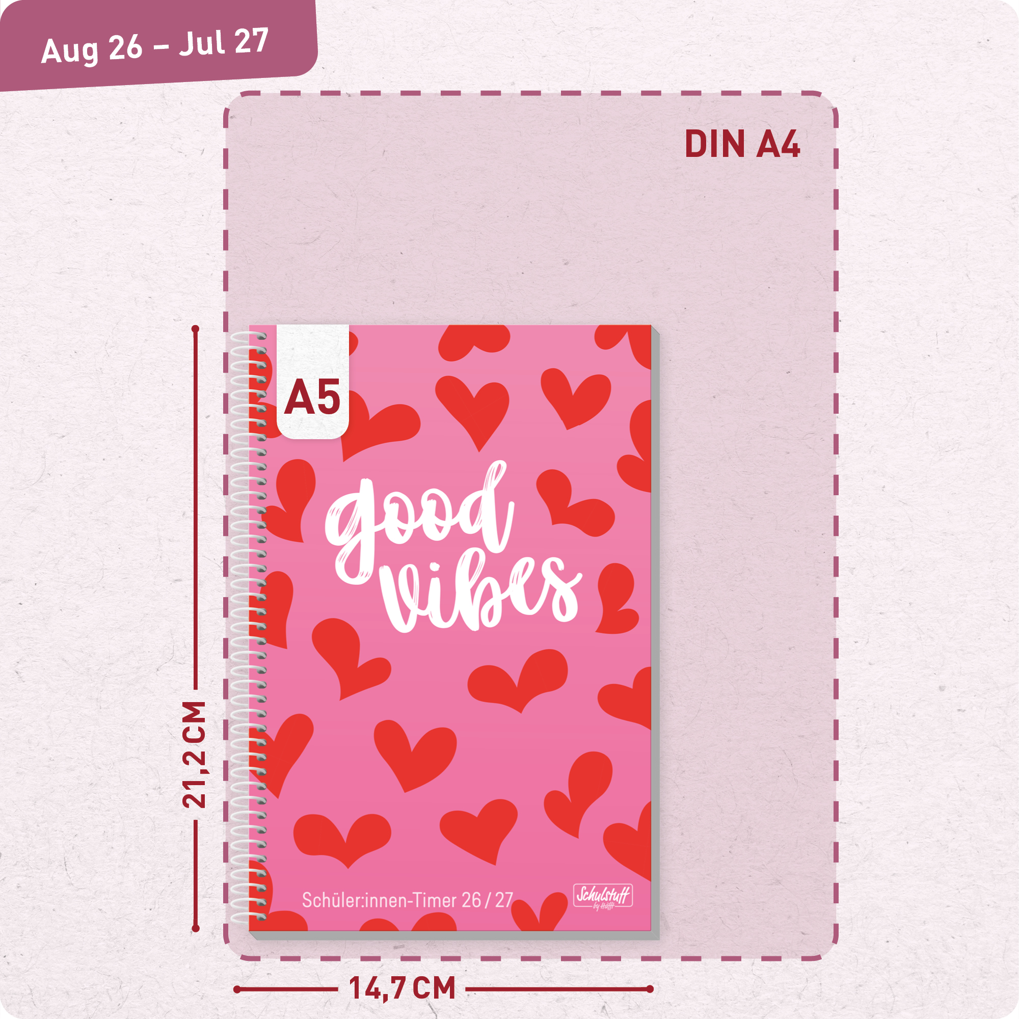 Artikelbild 3 des Artikels “Schulstuff Schüler:innen-Timer mit SpiralbindungA5 2026/2027 [Red Hearts] “
