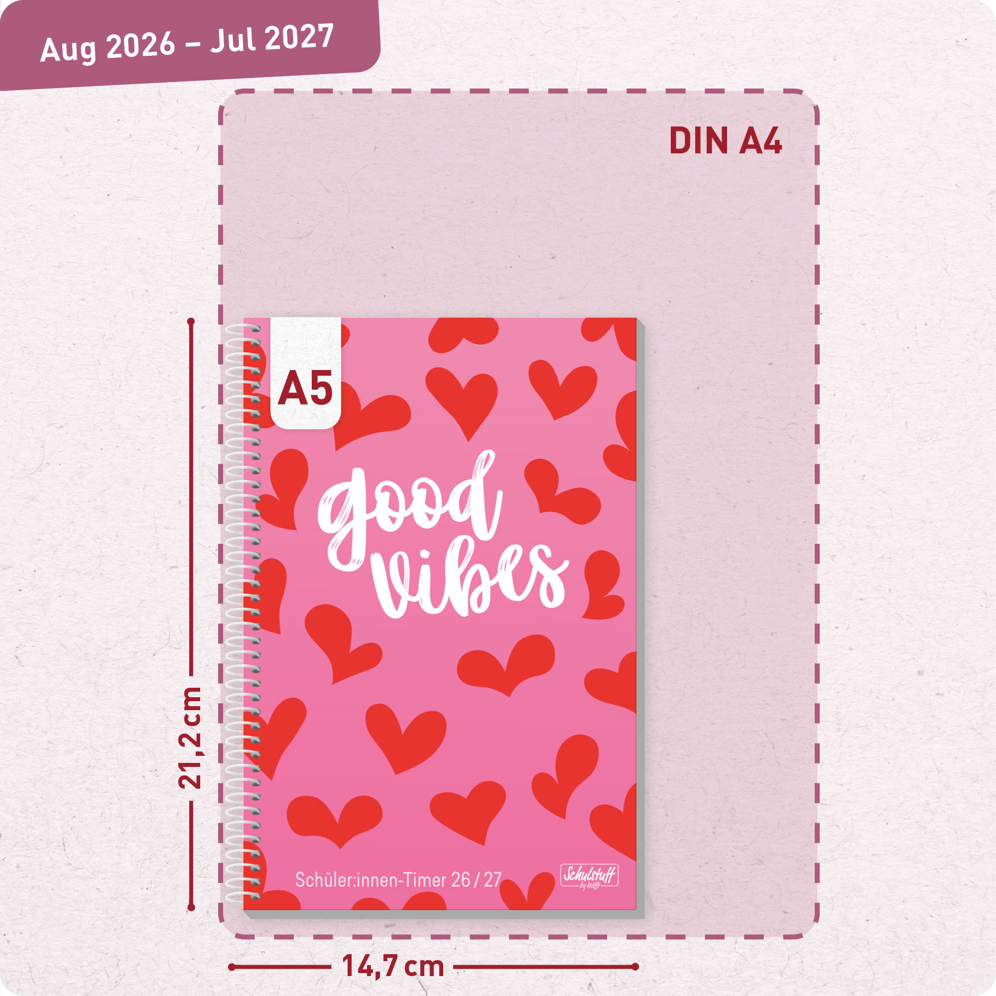 Artikelbild 3 des Artikels “Schulstuff Schüler:innen-Timer mit Spiralbindung A5 2026/2027 [Red Hearts] “