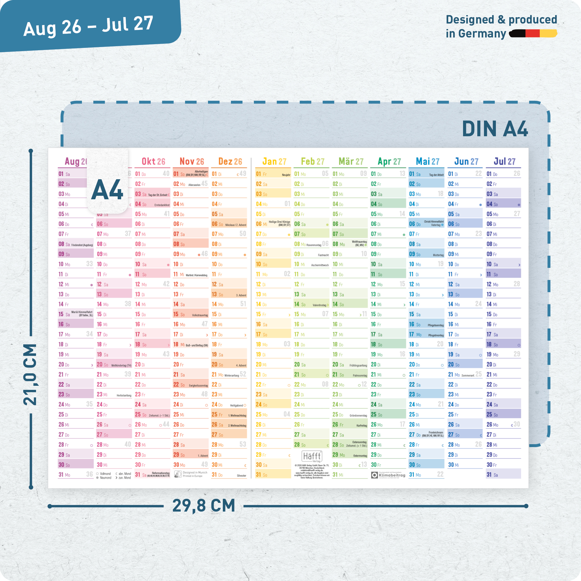Artikelbild 3 des Artikels “Wandkalender Schuljahr 2026/2027 A4 quer 5er-Pack [Rainbow] “