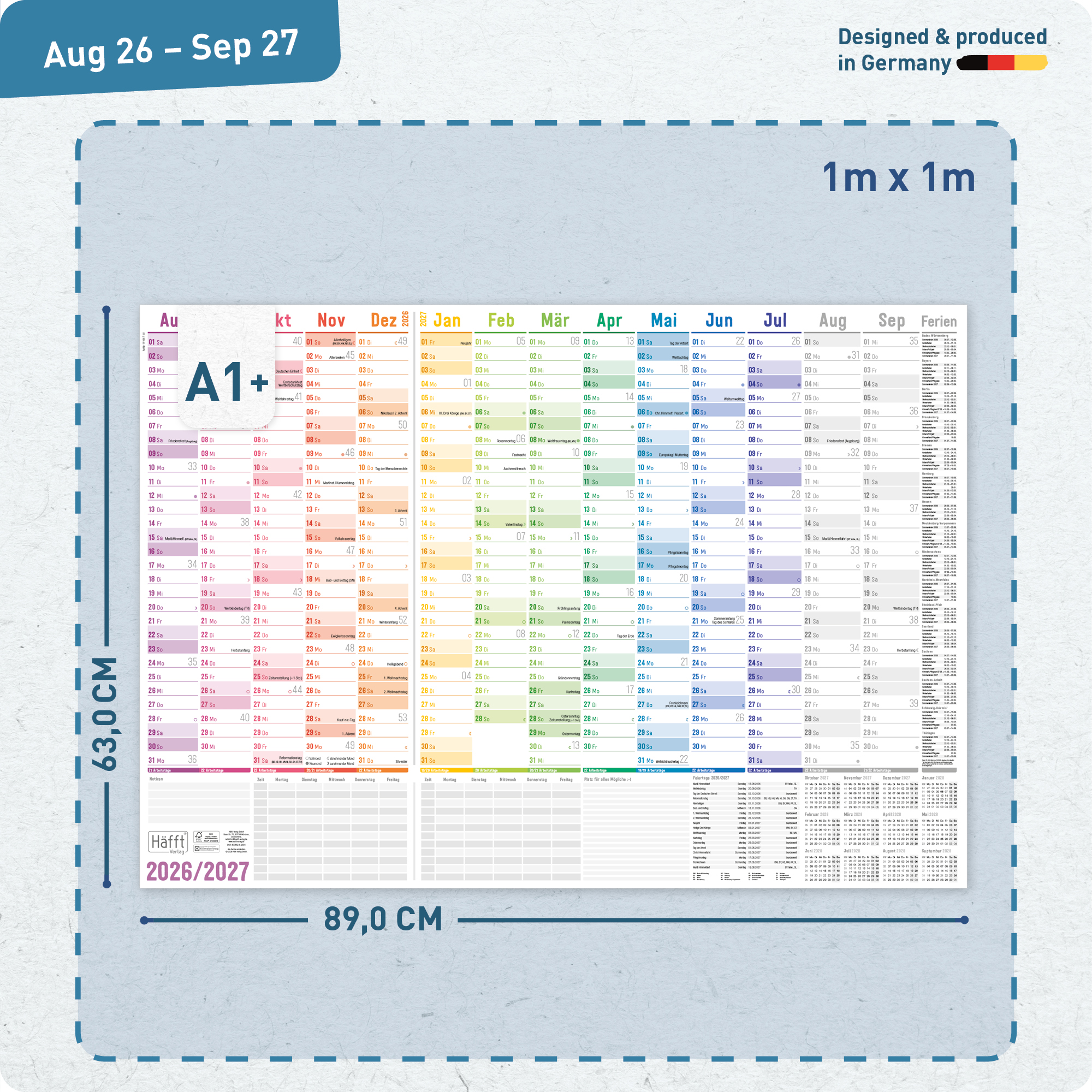 Artikelbild 3 des Artikels “Wandkalender Schuljahr 2026/2027 A1 + [Rainbow] “