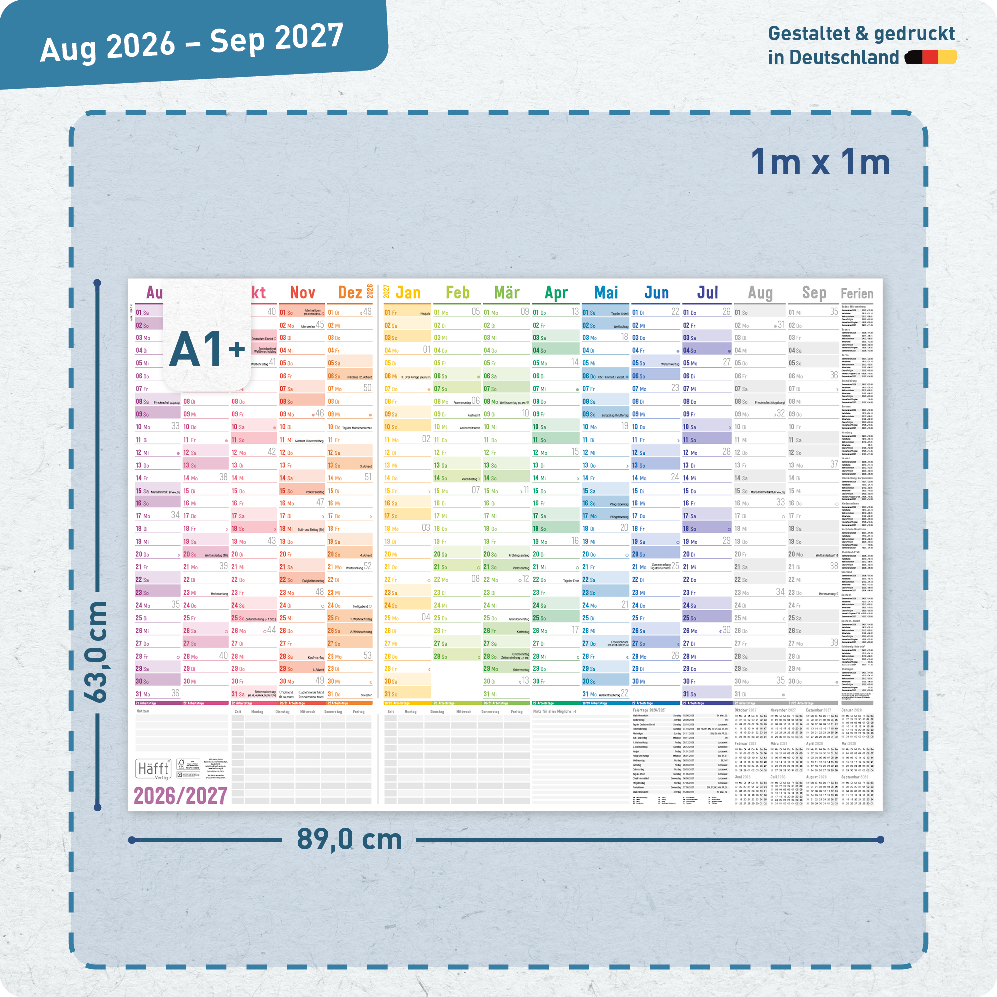 Artikelbild 3 des Artikels “Wandkalender Schuljahr 2026/2027 A1 + [Rainbow] “