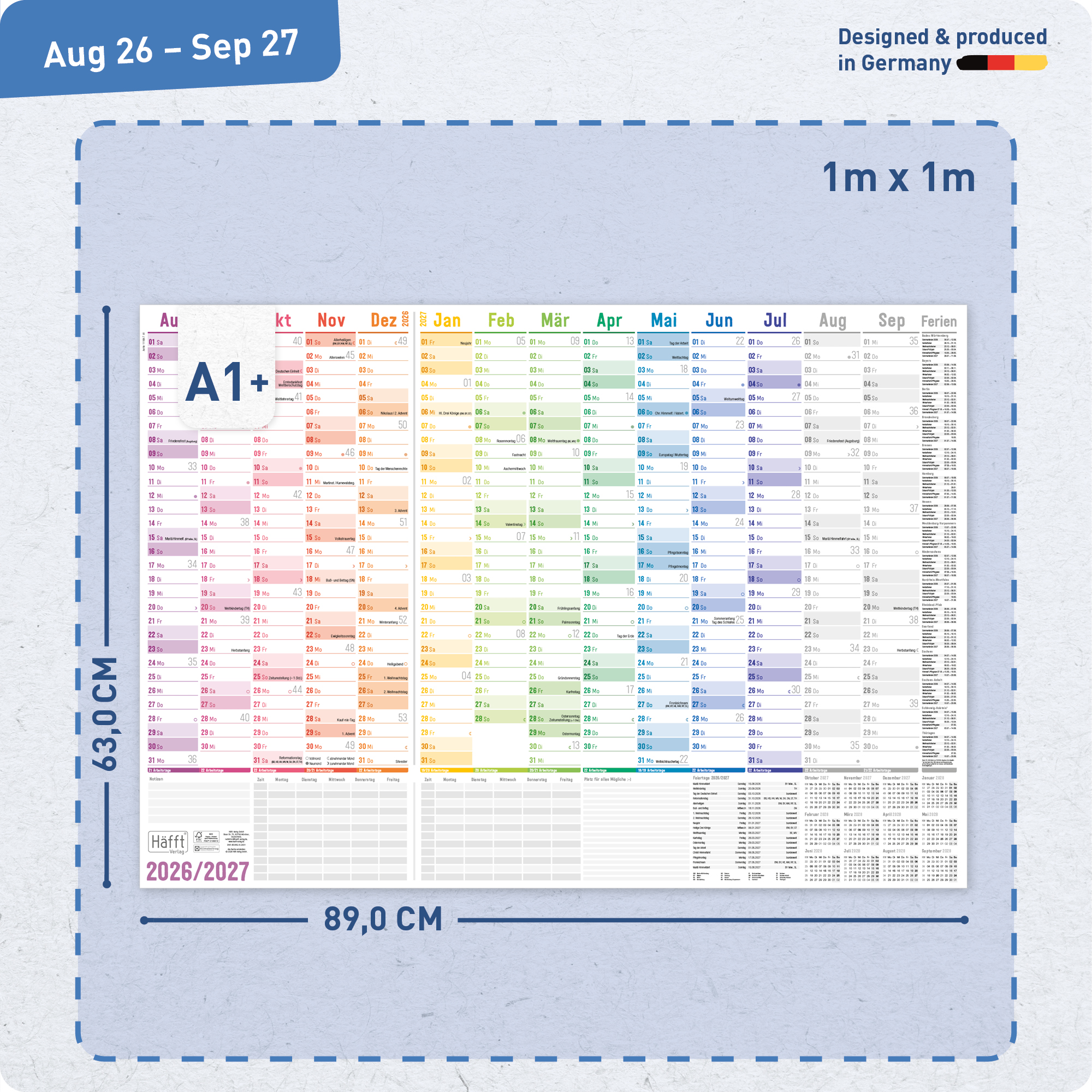Artikelbild 3 des Artikels “Wandkalender Schuljahr A1+ abwischbar 2026/2027 gerollt [Rainbow] “