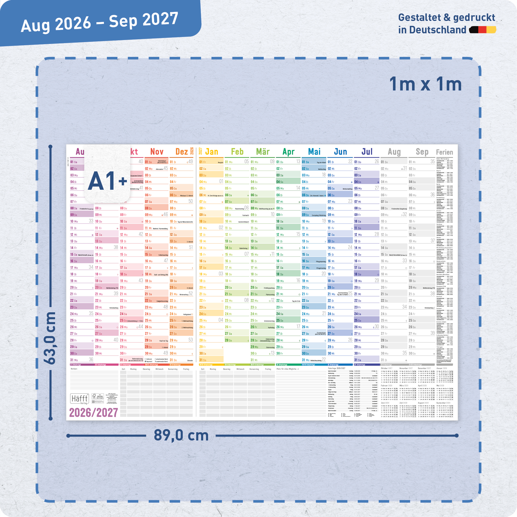 Artikelbild 3 des Artikels “Wandkalender Schuljahr A1+ abwischbar 2026/2027 gerollt [Rainbow] “