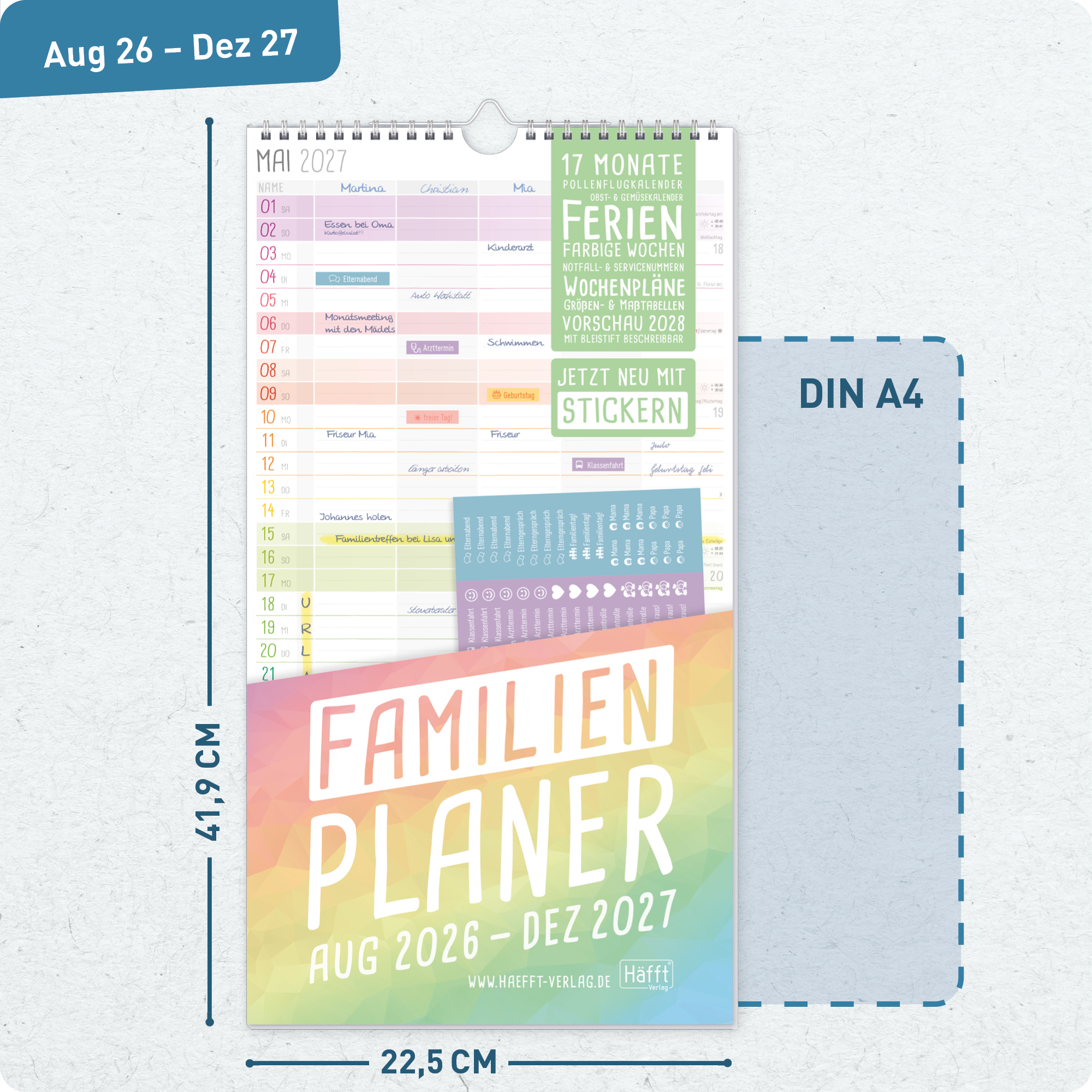 Artikelbild 3 des Artikels “Familienplaner 2026/2027 Wandkalender mit 5 Spalten [Rainbow] “