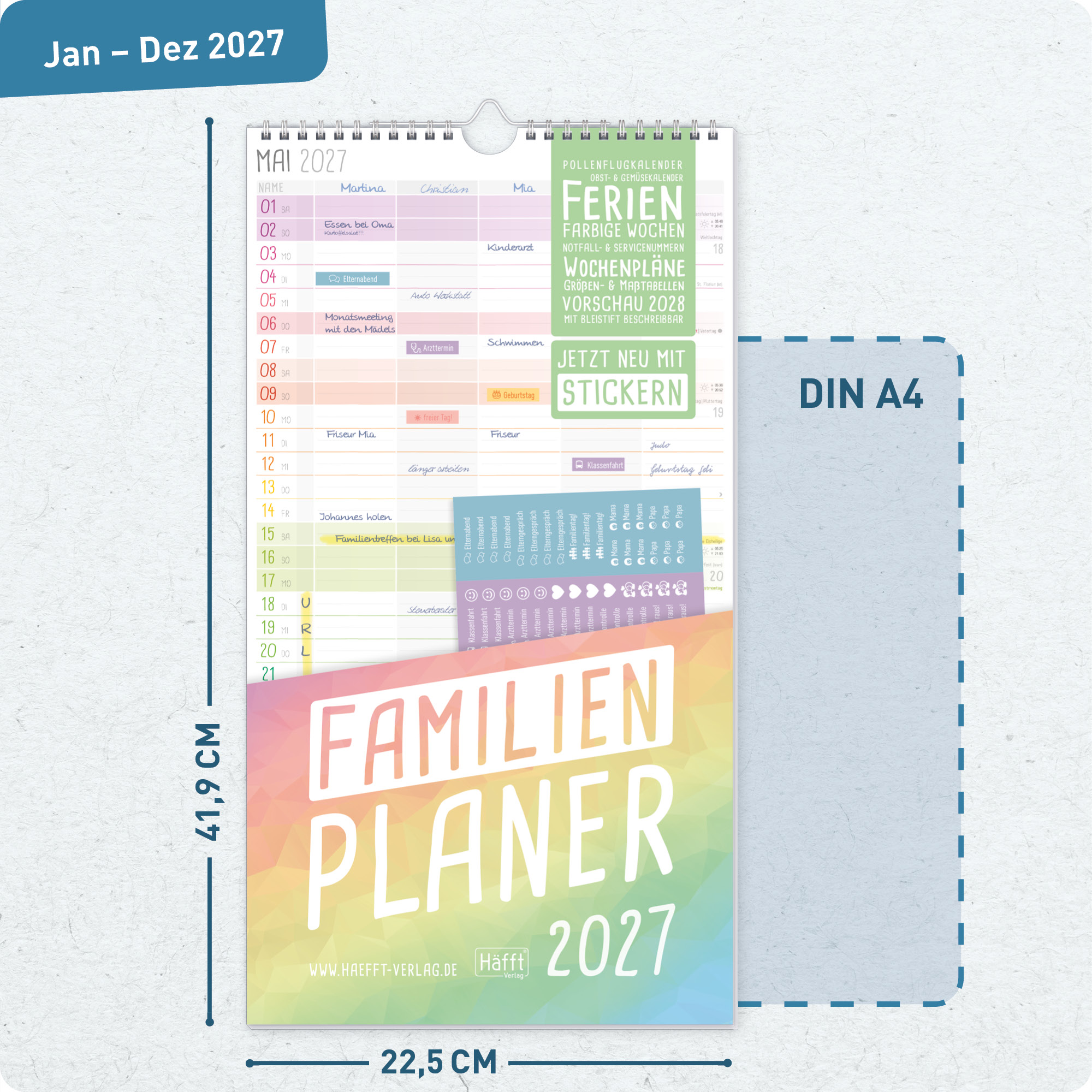 Artikelbild 3 des Artikels “Familienplaner 2027 Wandkalender mit 5 Spalten [Rainbow] “