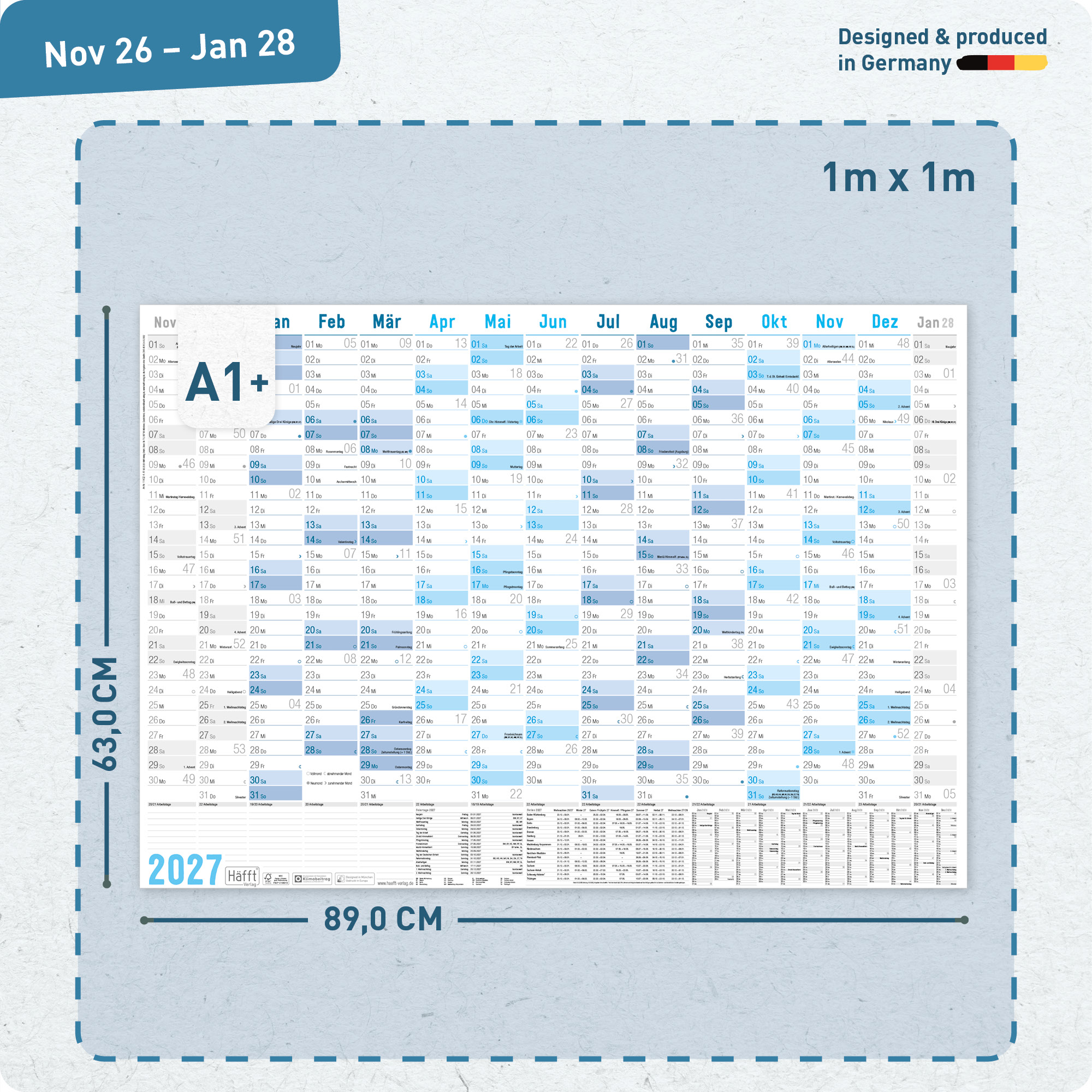 Artikelbild 3 des Artikels “Wandkalender 2027 A1 + quer [Blau] “