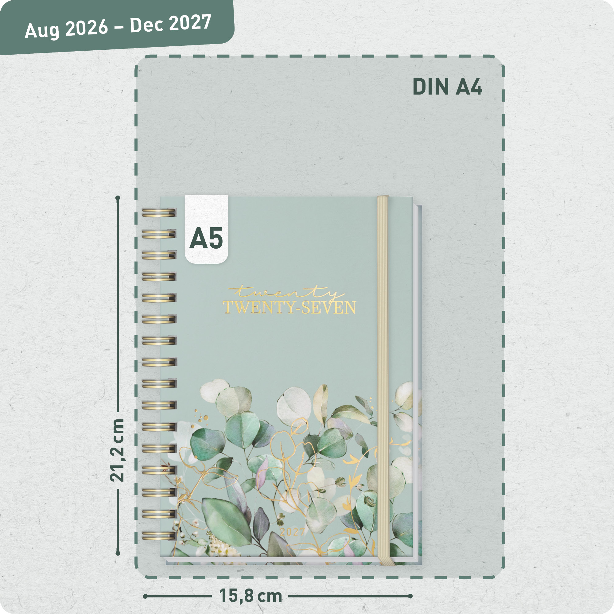 Artikelbild 3 des Artikels “Lieblings-Timer A5 2026/2027 auf Englisch (+ IT/FR/ES) [Minty Leaves] “