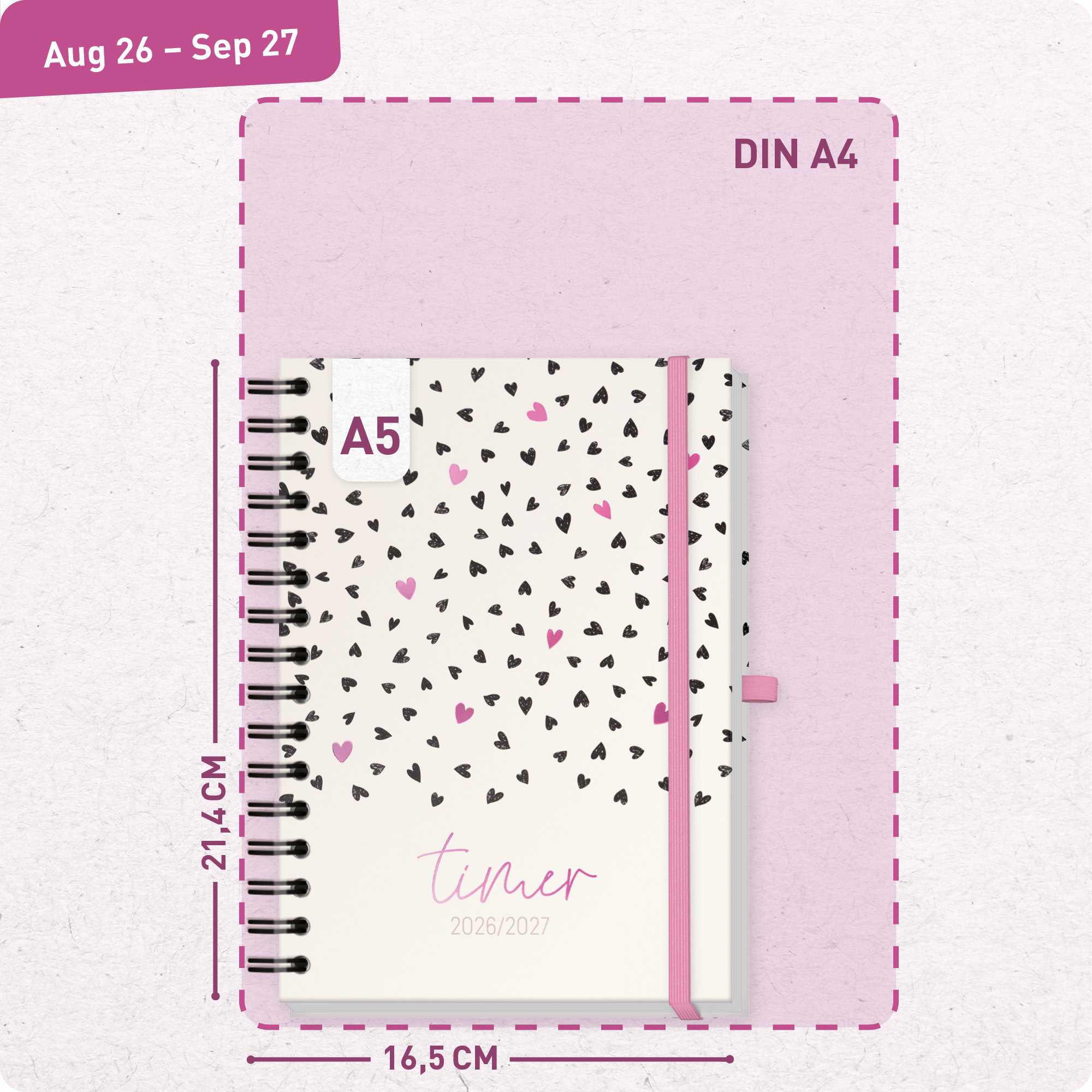 Artikelbild 3 des Artikels “Häfft-Timer Fancy Deluxe A5 2026/2027 [Pink Hearts] “