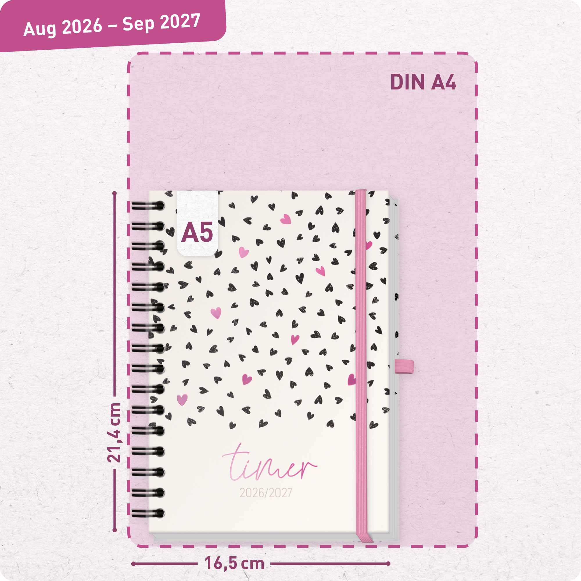 Artikelbild 3 des Artikels “Häfft-Timer Fancy Deluxe A5 2026/2027 [Pink Hearts] “