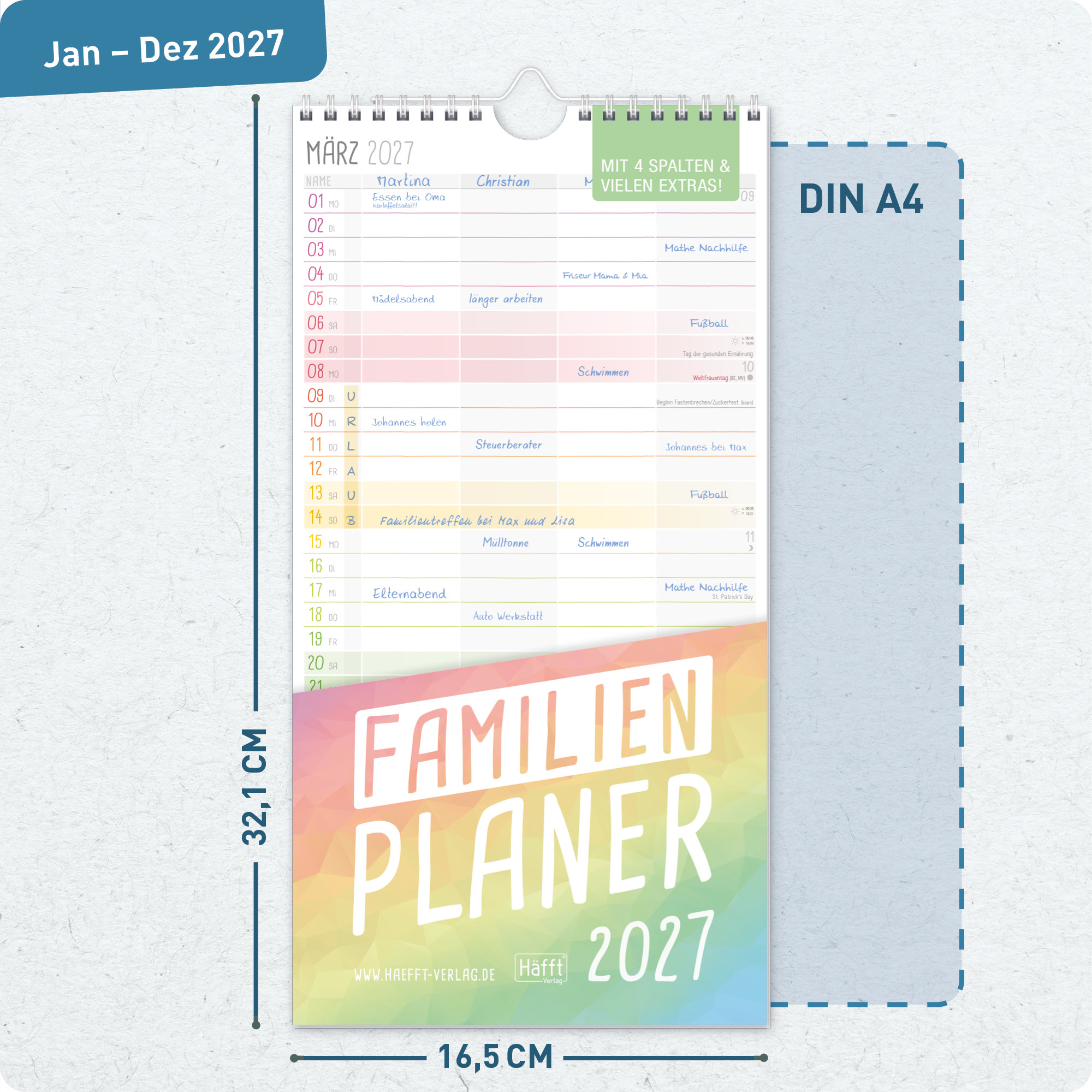 Artikelbild 3 des Artikels “Familienplaner kompakt 2027 Wandkalender mit 4 Spalten [Rainbow] “