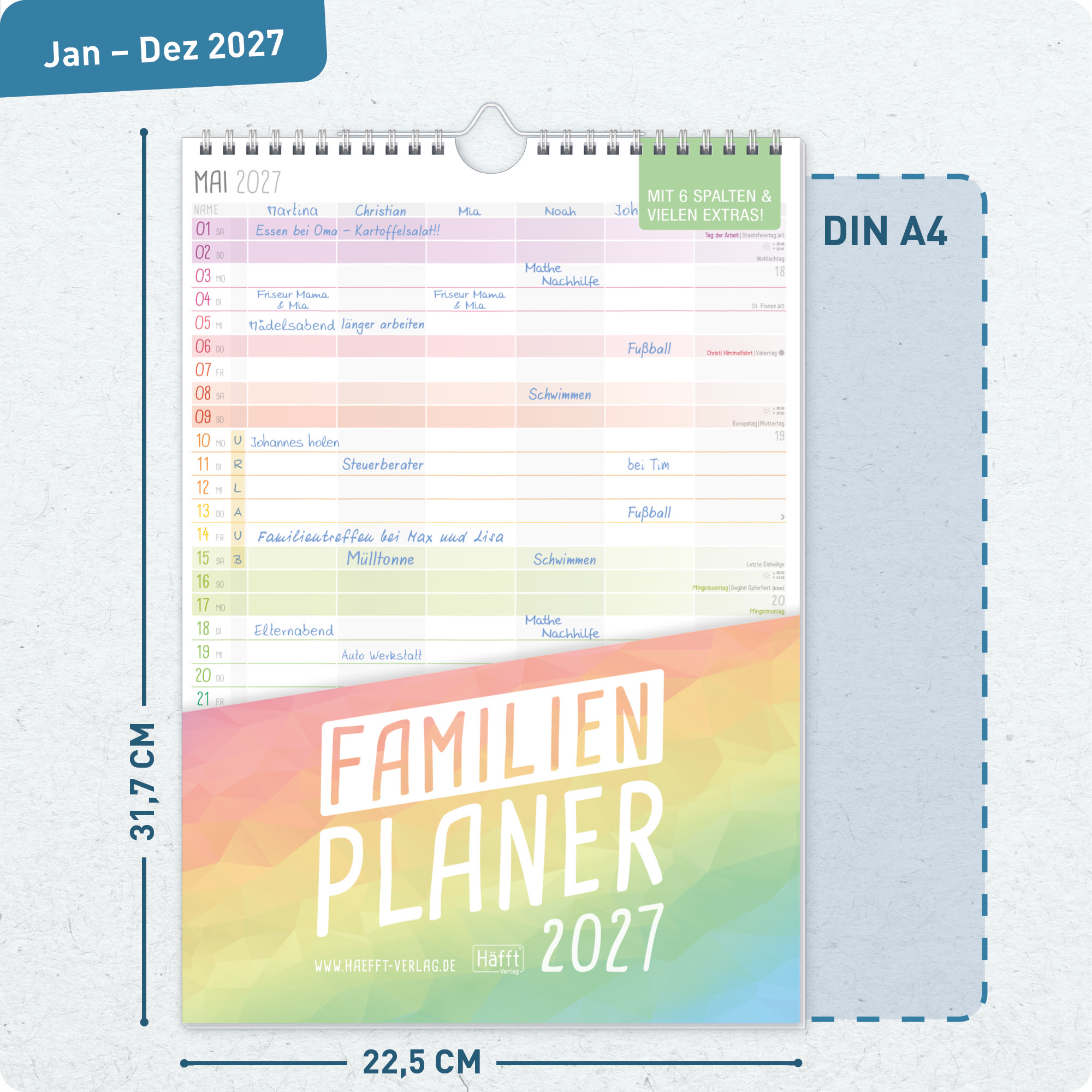 Artikelbild 3 des Artikels “Familienplaner kompakt 2027 Wandkalender mit 6 Spalten [Rainbow] “