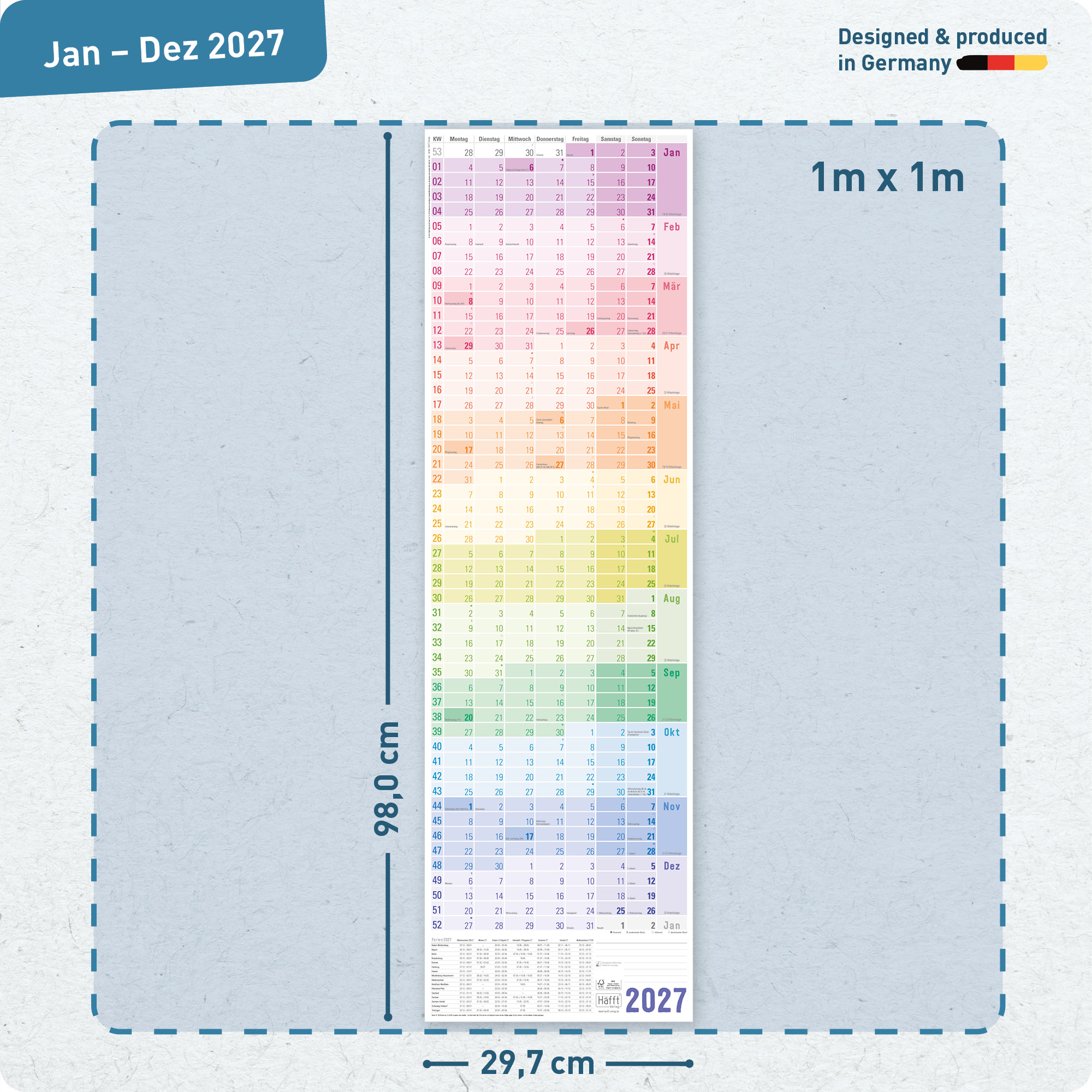 Artikelbild 3 des Artikels “Wandkalender 2027 Hochformat - Jahreskalender schmal lang [Rainbow] “
