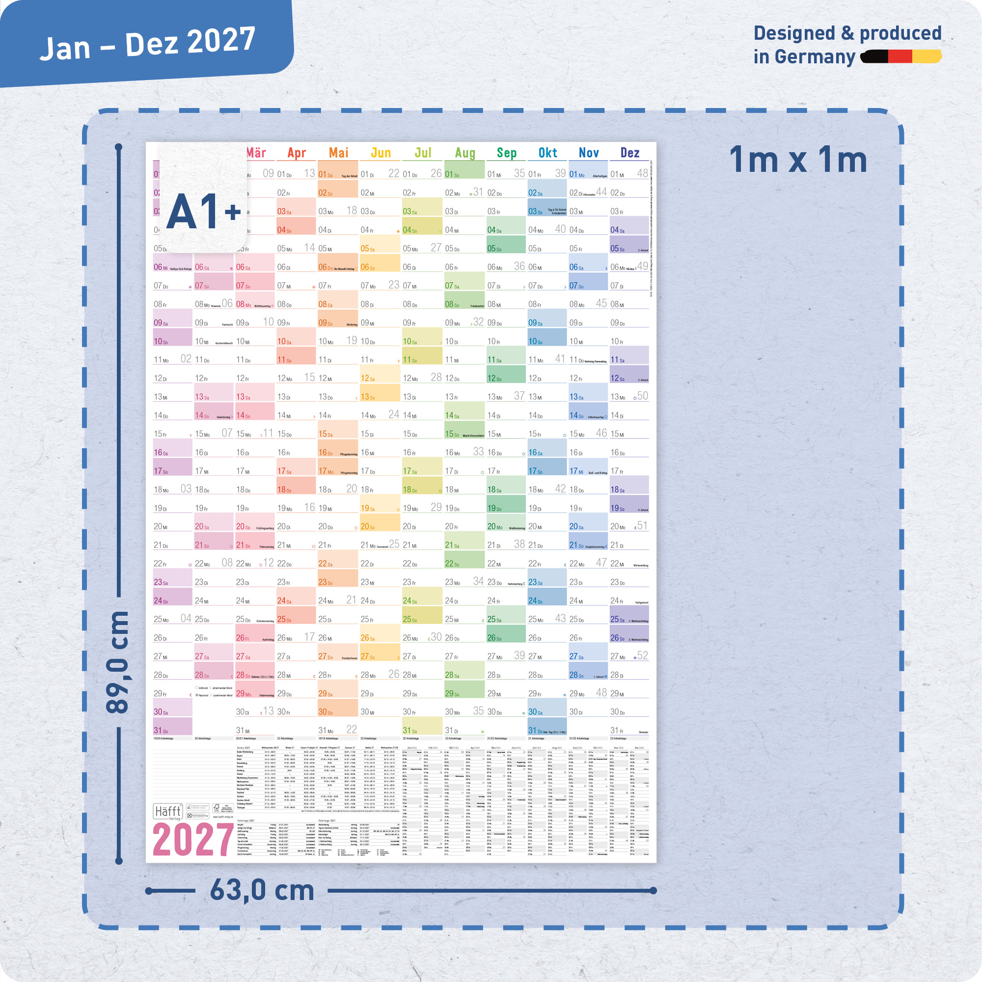Artikelbild 3 des Artikels “Wandkalender 2027 A1+ gerollt abwischbar [Rainbow] “