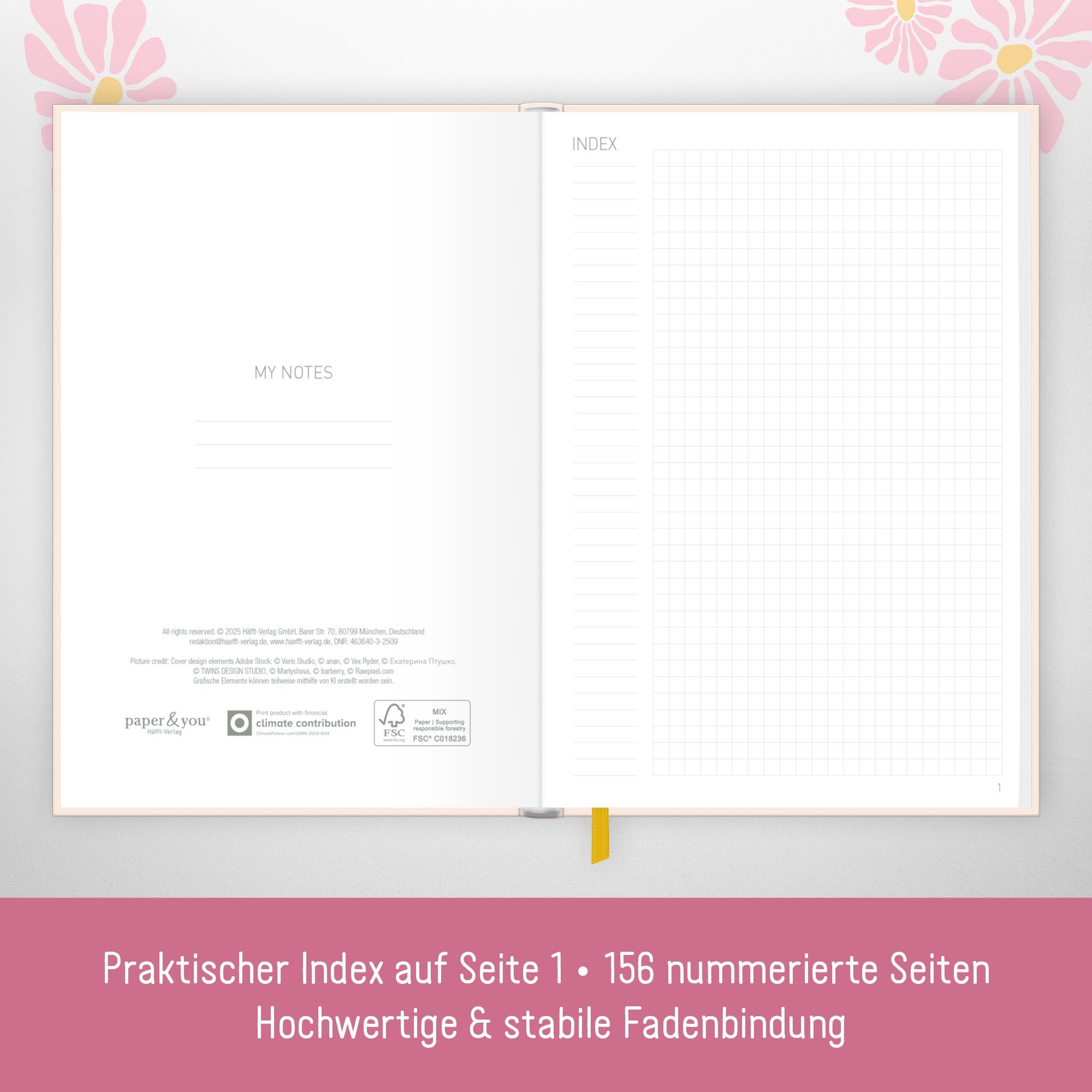 Artikelbild 3 des Artikels “Notizbuch Classic kariert A5+  [Pink Flowers] “