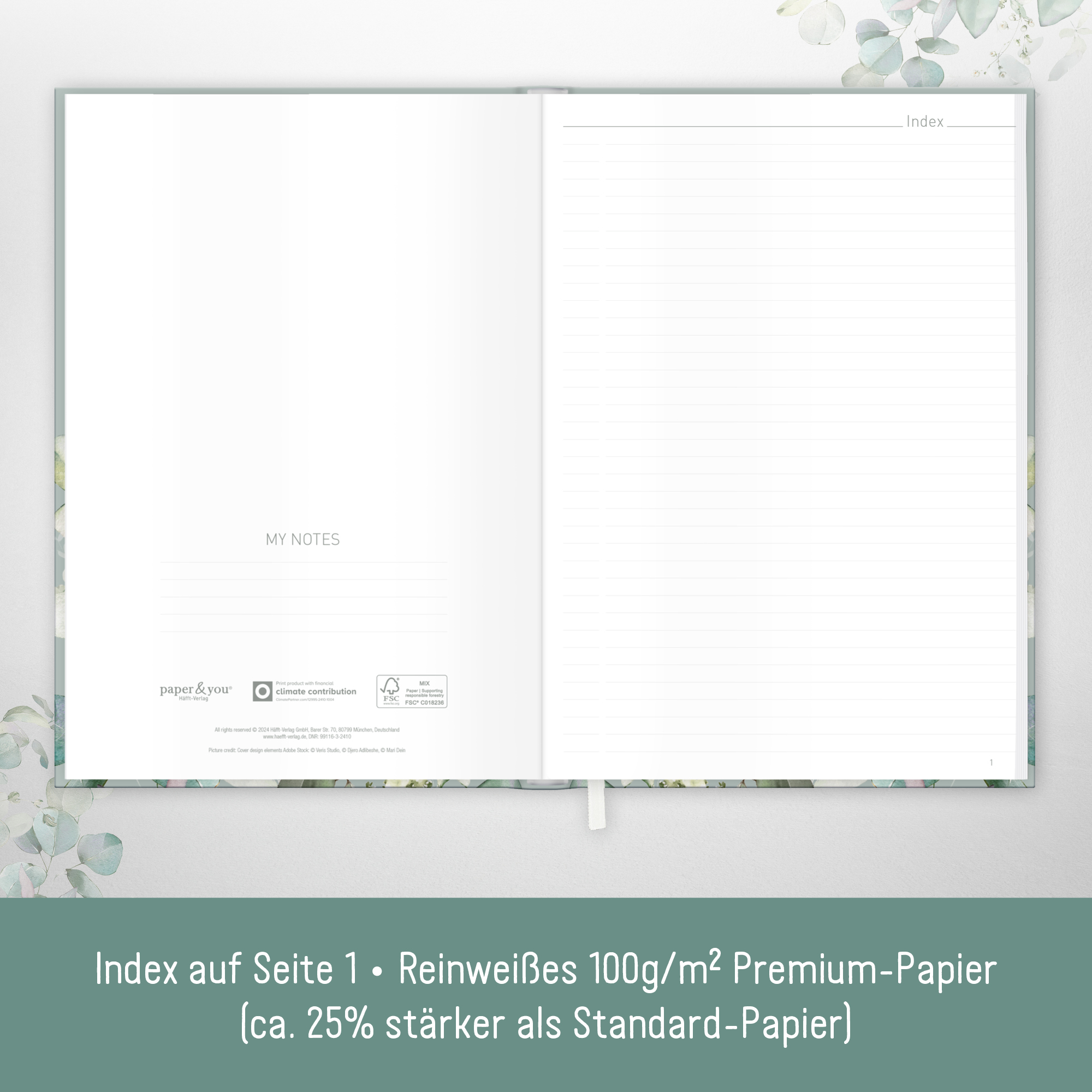 Artikelbild 3 des Artikels “paper&you Notizbuch A4+ liniert [Minty Leaves] “