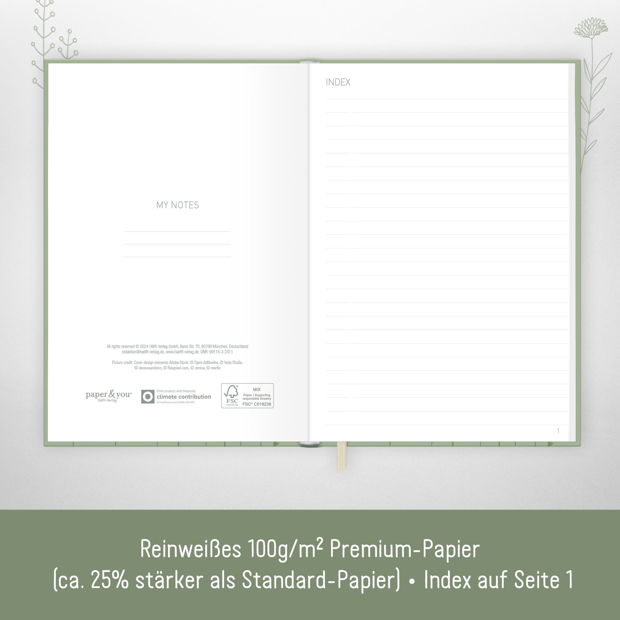 Artikelbild 3 des Artikels “paper&you Notizbuch Classic A5+ liniert [Fine Flowers salbei] “
