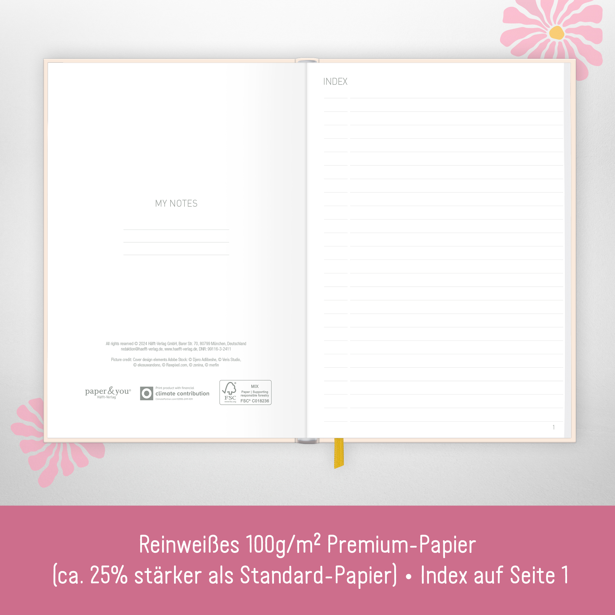 Artikelbild 3 des Artikels “paper&you Notizbuch Classic A5+ liniert [Pink Flowers] “