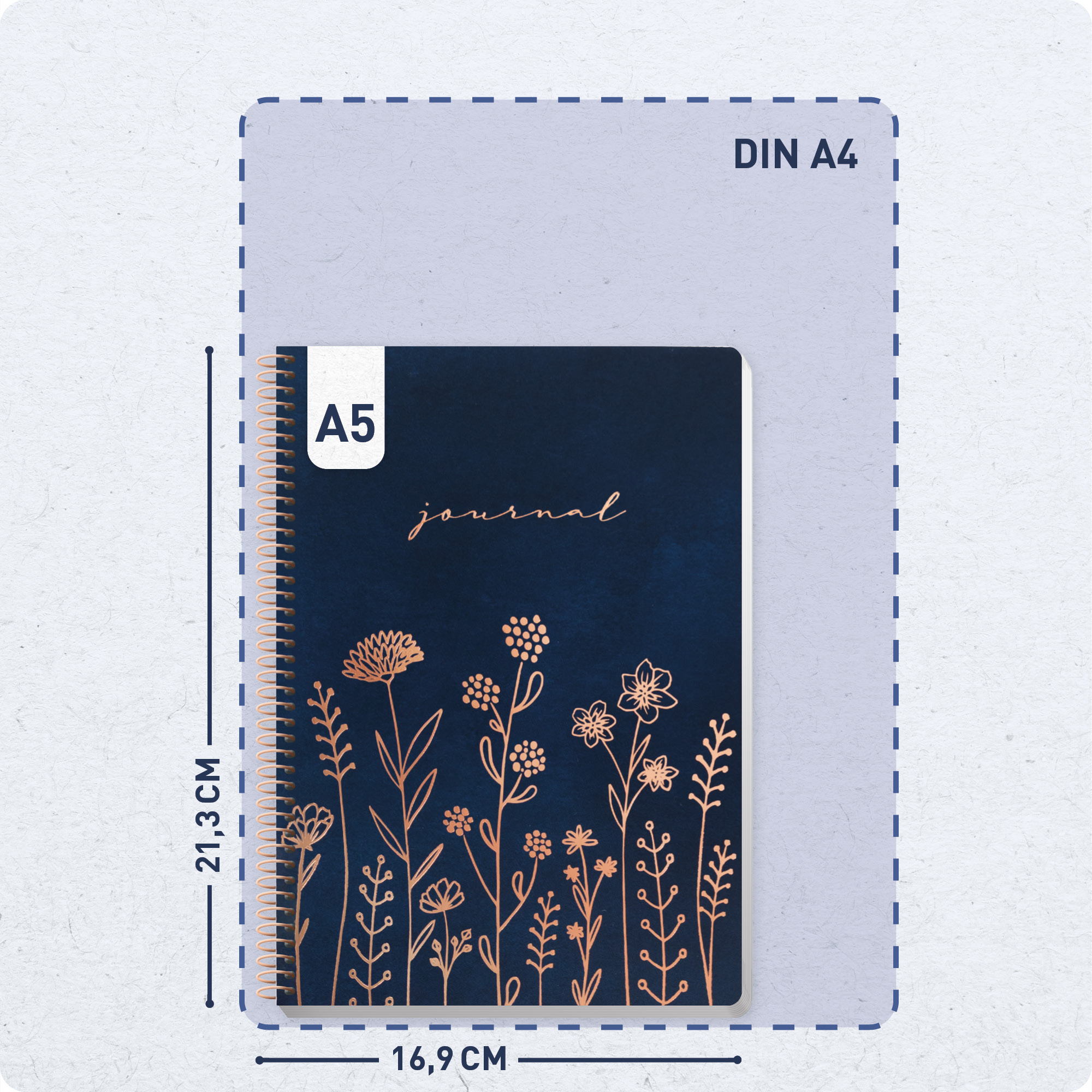 Artikelbild 3 des Artikels “Bullet Journal dotted A5 mit Spiralbindung [Fine Flowers night blue] “