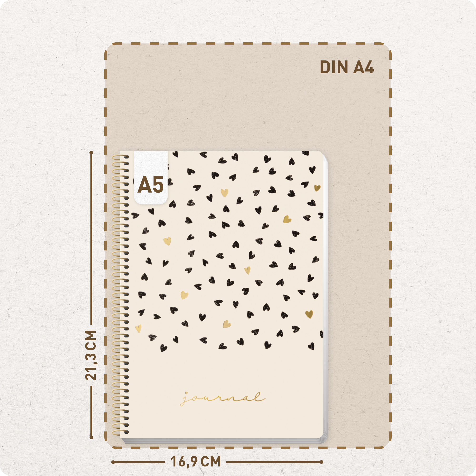 Artikelbild 3 des Artikels “Bullet Journal dotted A5 mit Spiralbindung [Golden Hearts] “