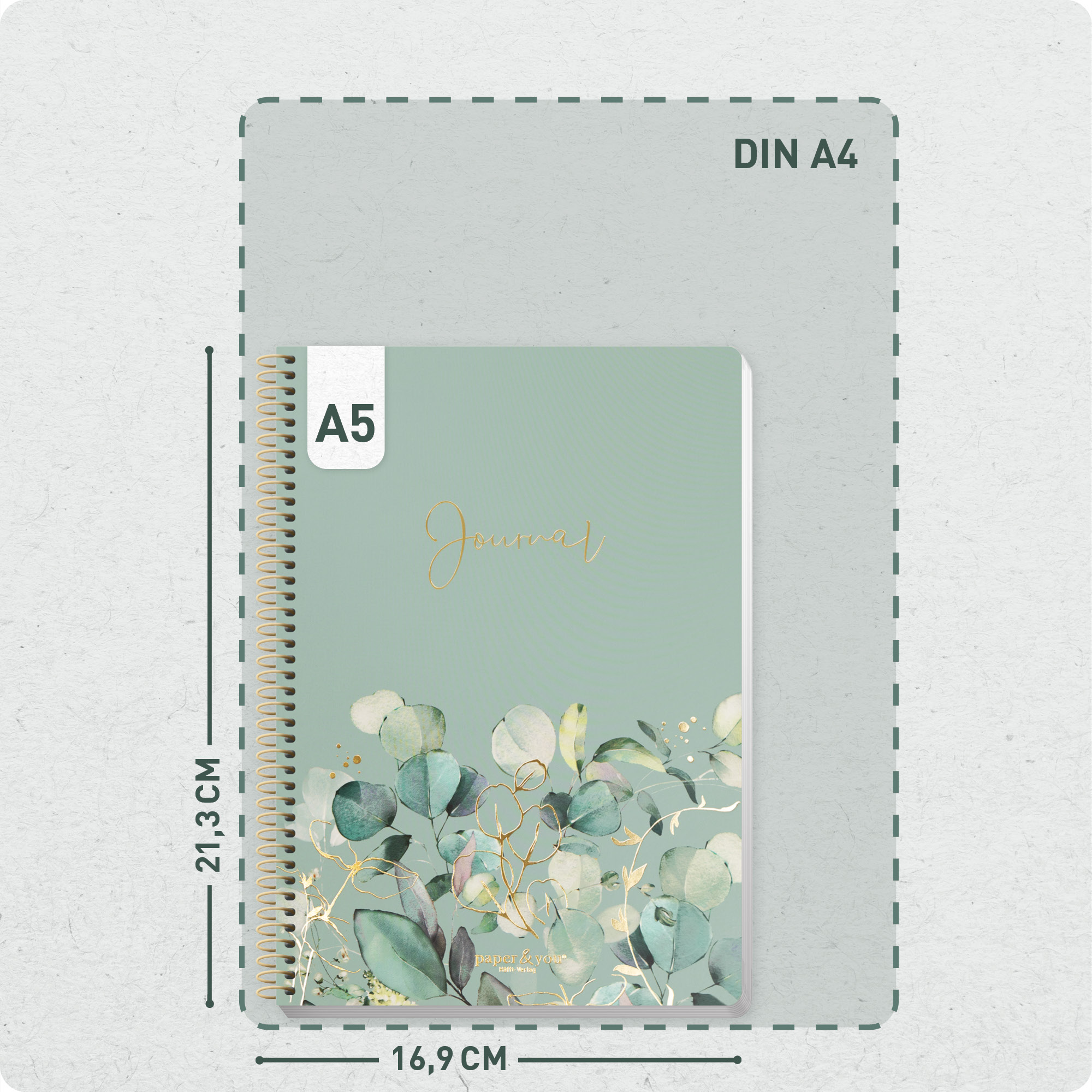 Artikelbild 3 des Artikels “Bullet Journal dotted A5 mit Spiralbindung [Minty Leaves] “