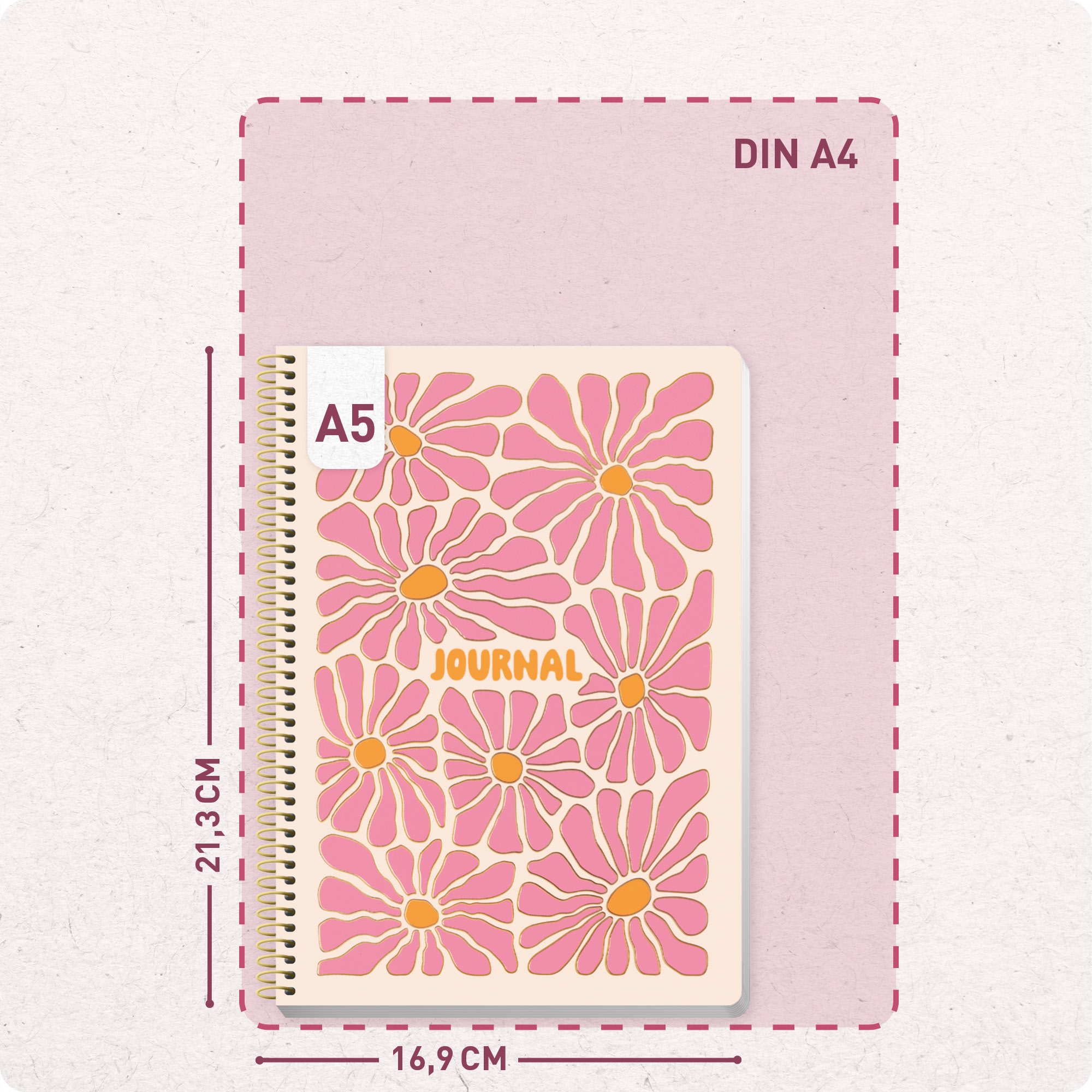 Artikelbild 3 des Artikels “Bullet Journal dotted A5 mit Spiralbindung [Pink Flowers] “
