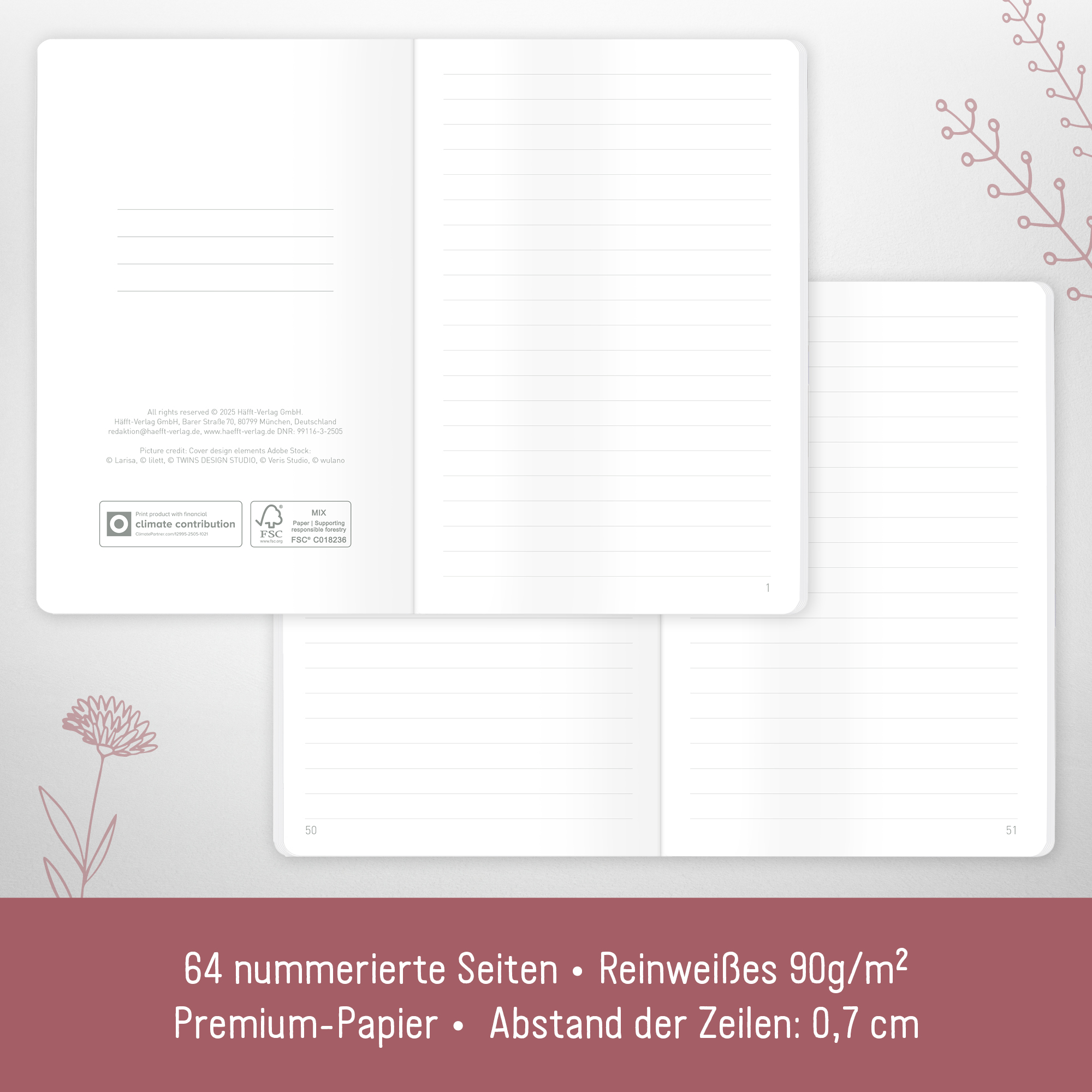 Artikelbild 3 des Artikels “Notizheft A6+ liniert [Fine Flowers rosé] “