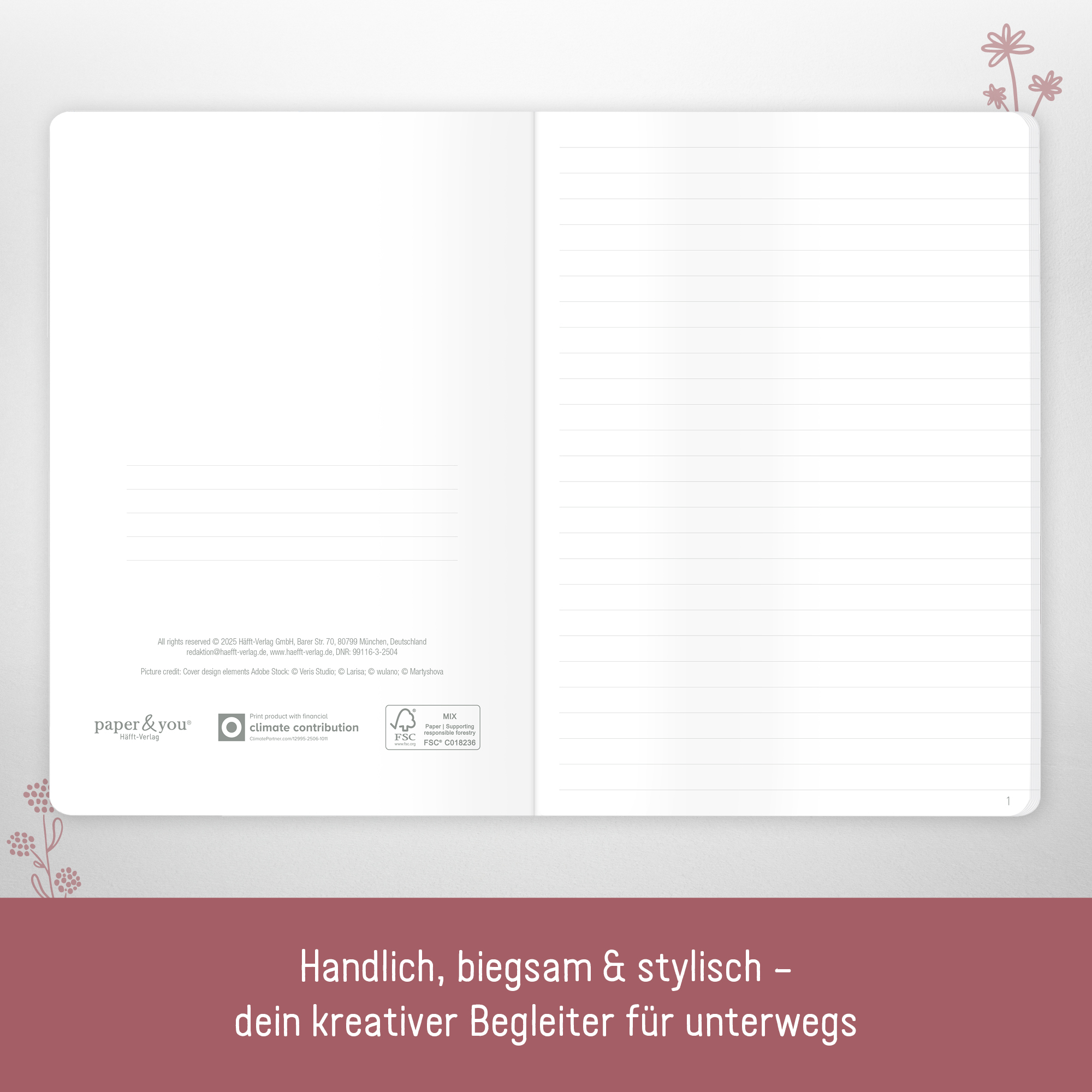 Artikelbild 4 des Artikels “paper&you Notizheft Classic liniert A5 [Fine Flowers rosé] “