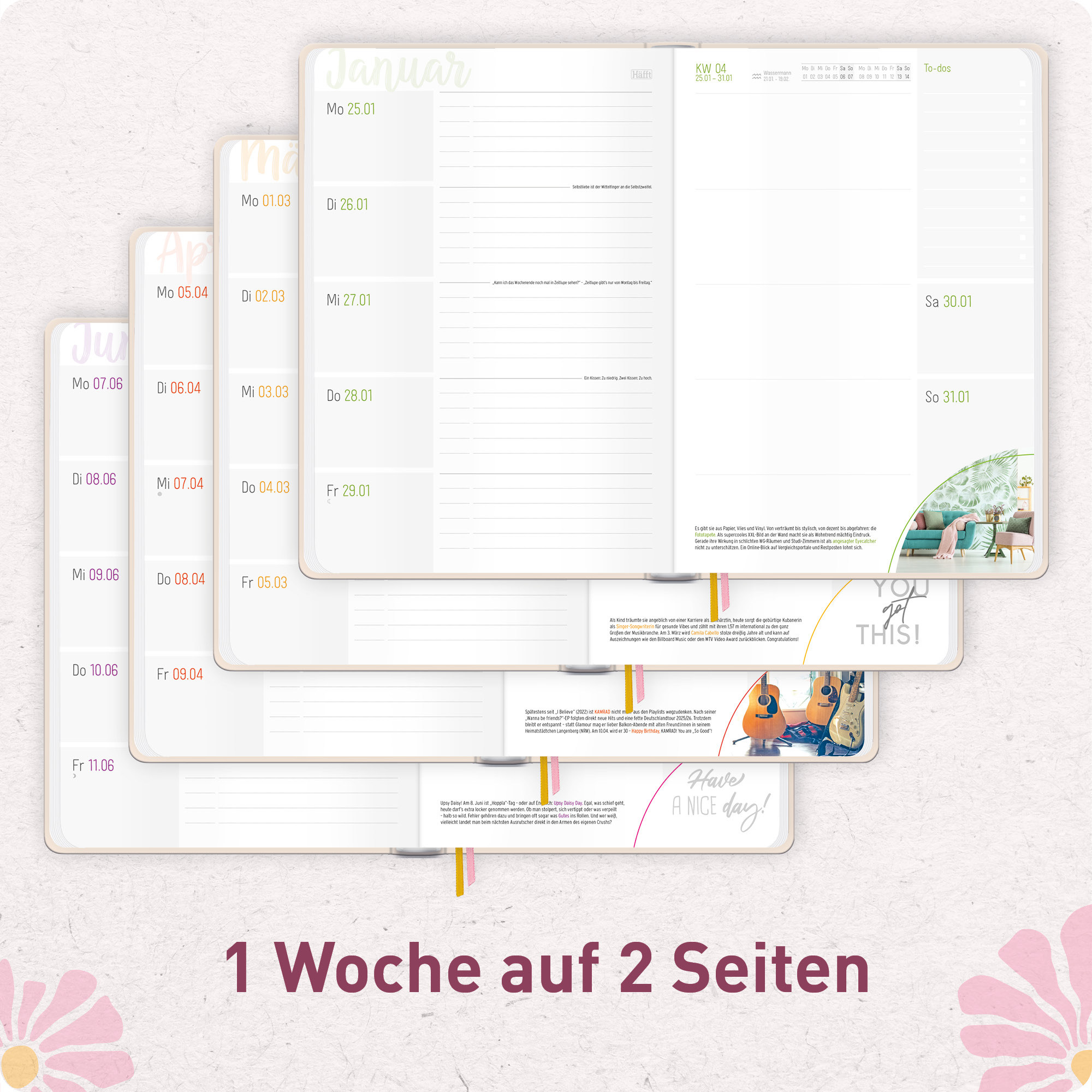 Artikelbild 4 des Artikels “Häfft-Timer A5 2026/2027 [Pink Flowers] “