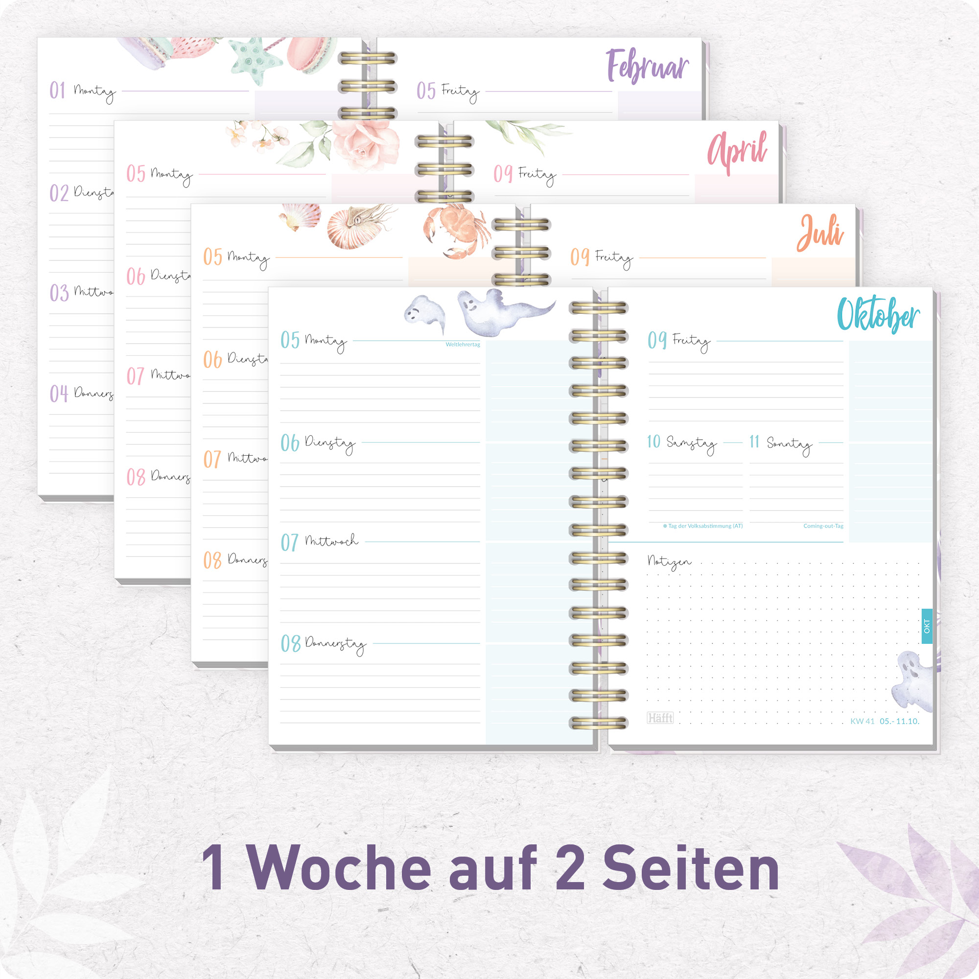 Artikelbild 4 des Artikels “Häfft-Timer Fancy A5 2026/2027 [Purple Leaves] “