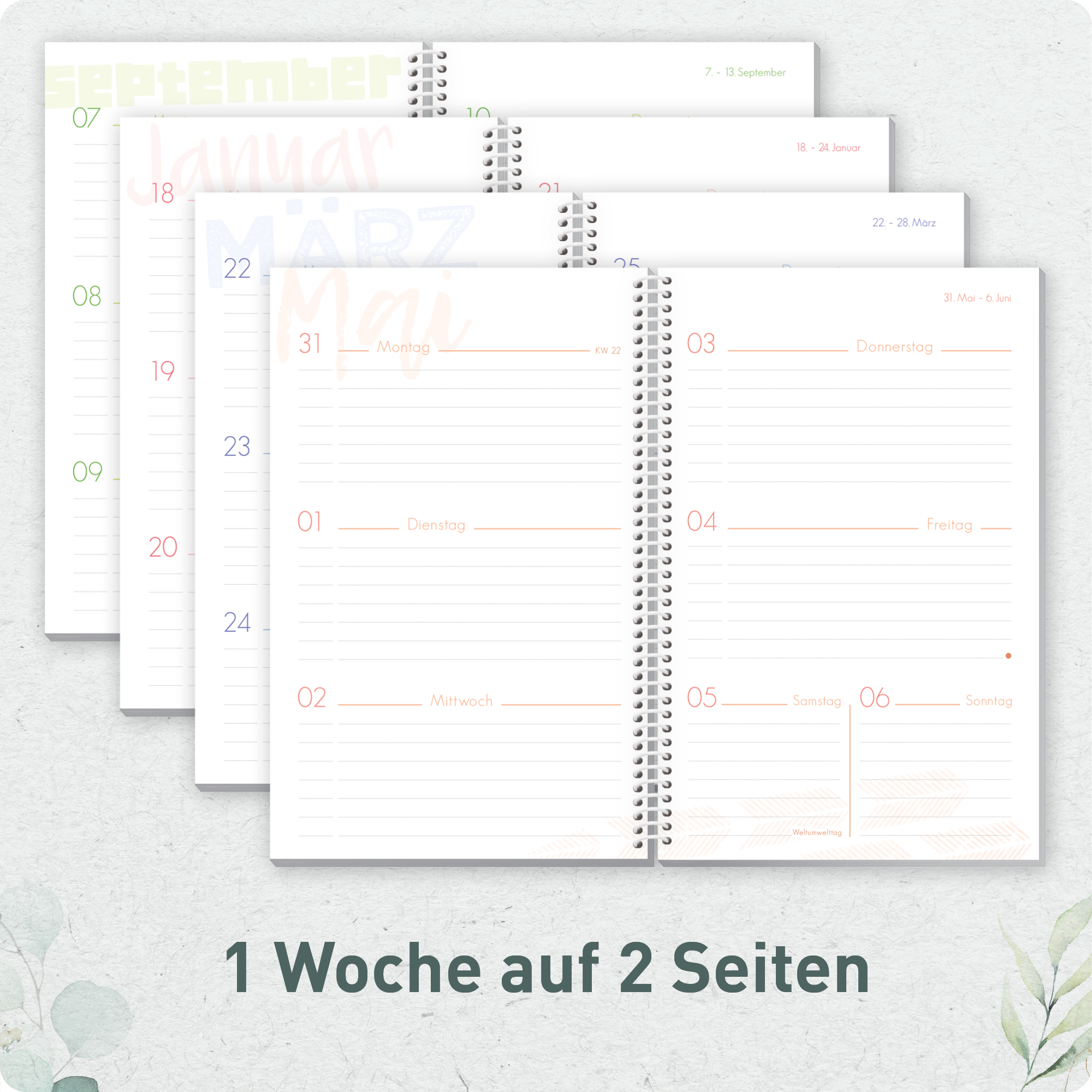 Artikelbild 4 des Artikels “Schulstuff Schüler:innen-Timer mit Spiralbindung A5 2026/2027 [Mint Blattgold] “