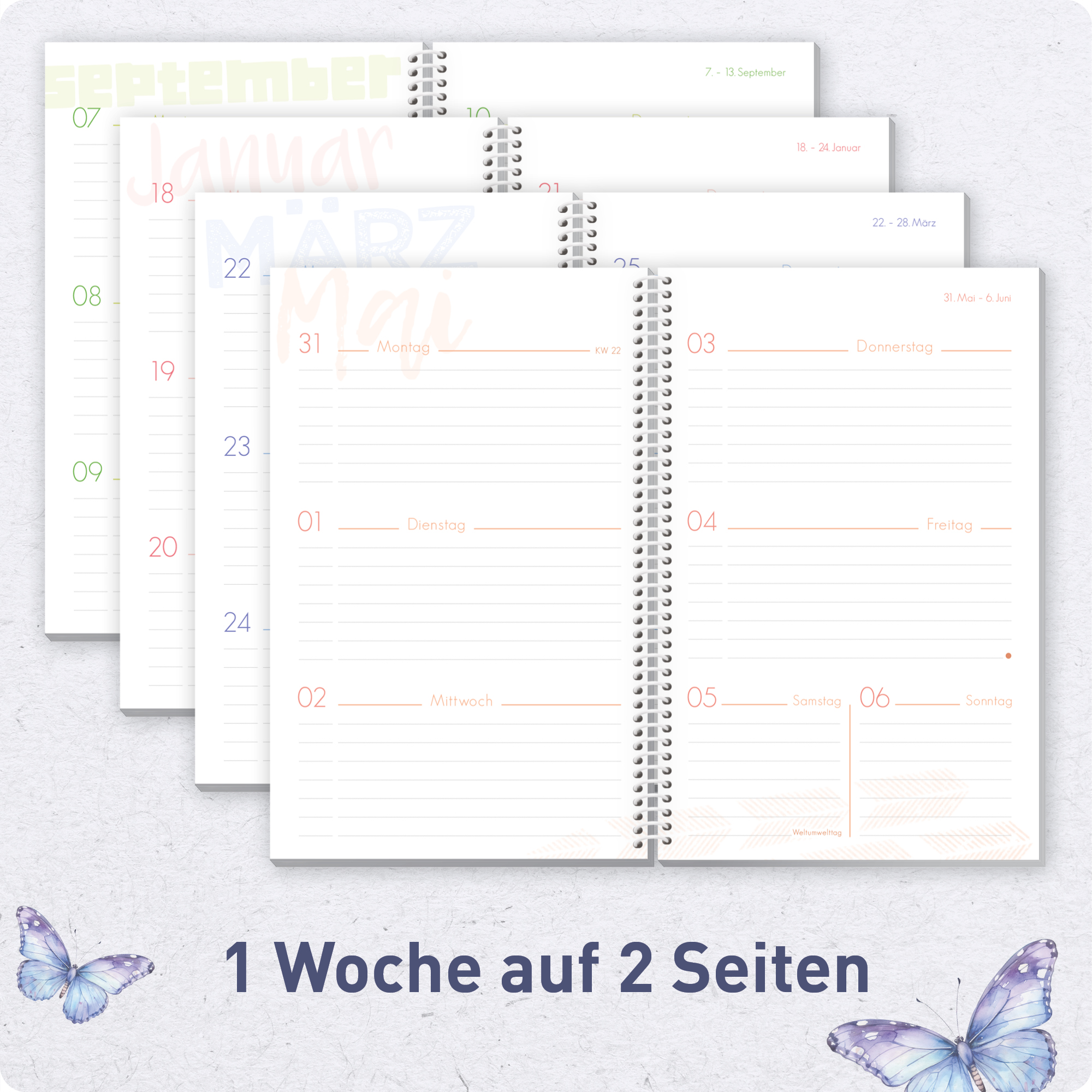Artikelbild 4 des Artikels “Schulstuff Schüler:innen-Timer mit Spiralbindung A5 2026/2027 [Butterfly] “