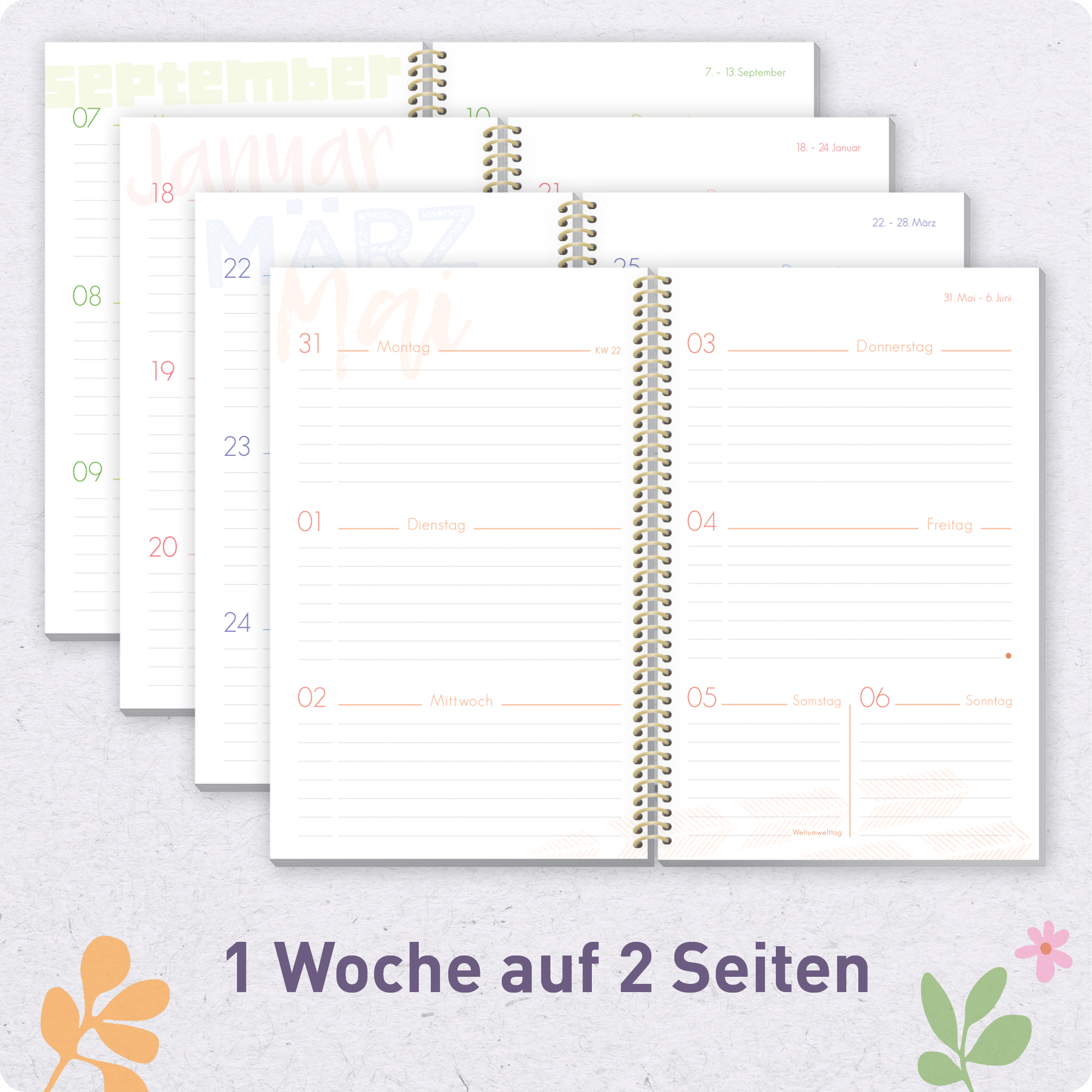 Artikelbild 4 des Artikels “Schulstuff Schüler:innen-Timer mit Spiralbindung A5 2026/2027 A5 [Daisy & Leaf] “