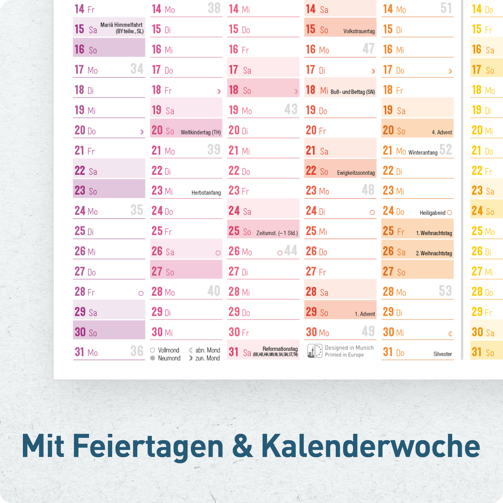 Artikelbild 4 des Artikels “Wandkalender Schuljahr 2026/2027 A4 quer 5er-Pack [Rainbow] “