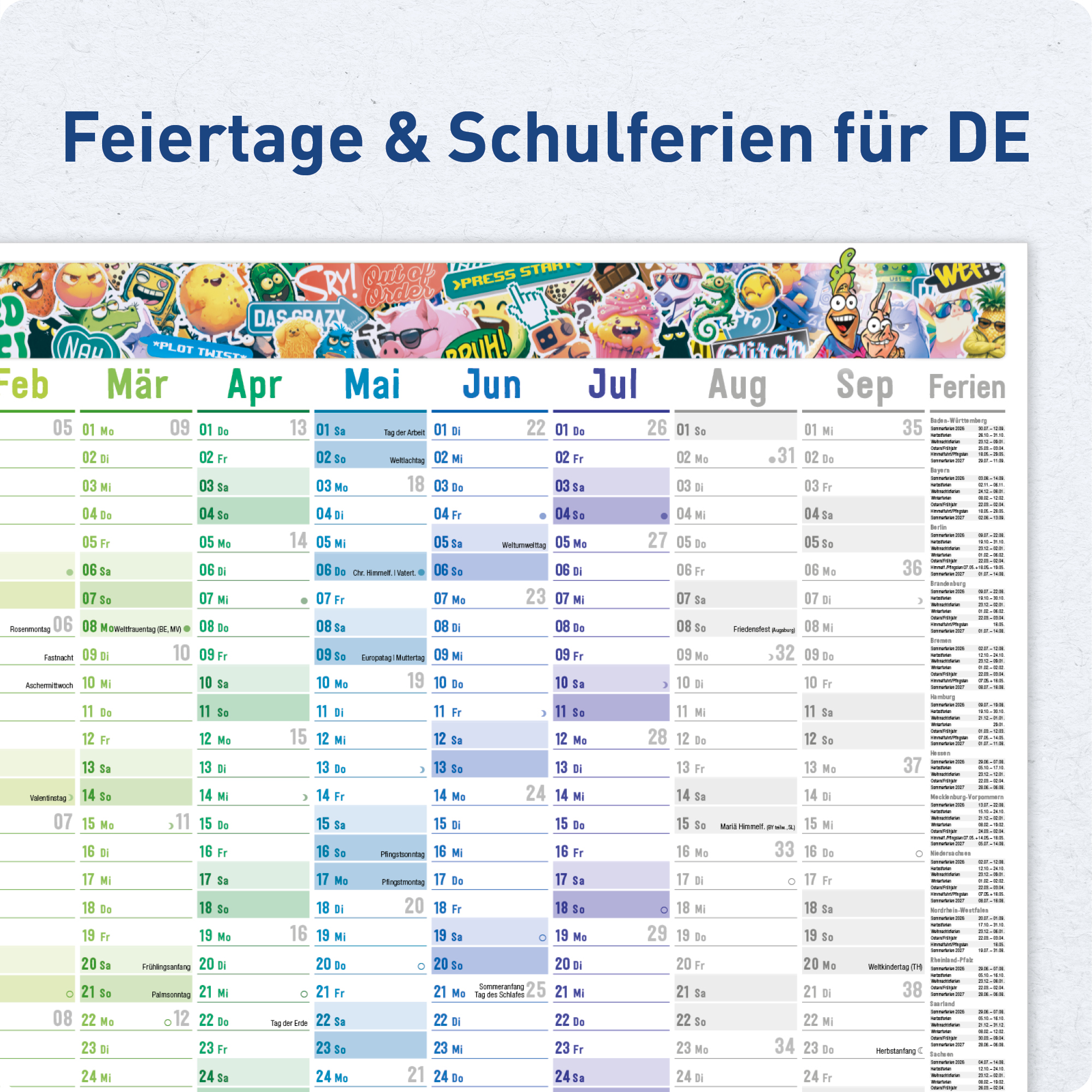 Artikelbild 4 des Artikels “Wandkalender Schuljahr 2026/2027 A1 + [Brot & Schwein] “