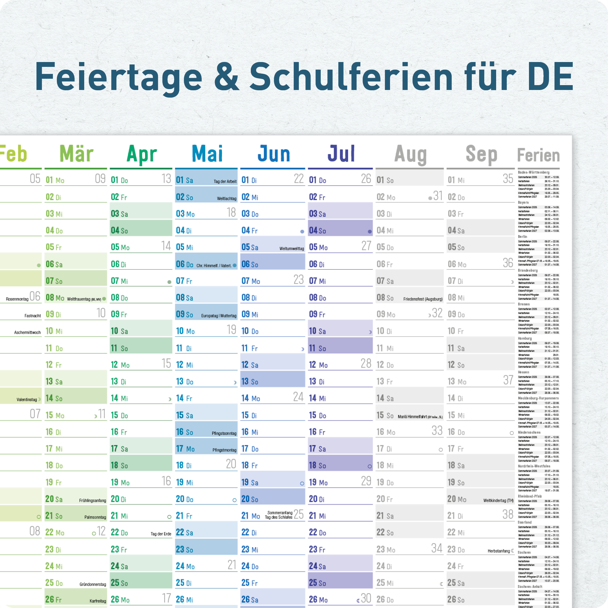 Artikelbild 4 des Artikels “Wandkalender Schuljahr 2026/2027 A1 + [Rainbow] “