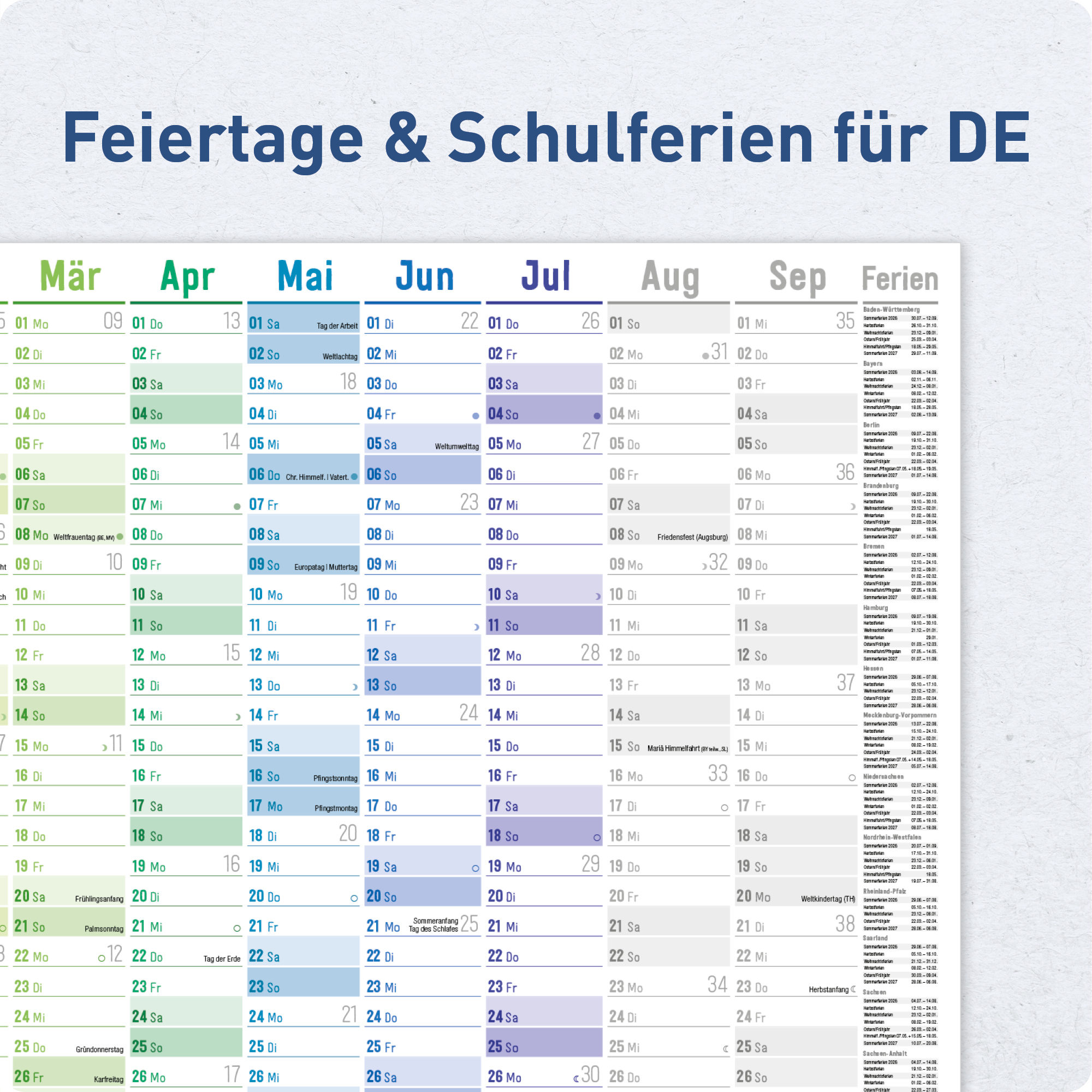 Artikelbild 4 des Artikels “Wandkalender Schuljahr A1+ abwischbar 2026/2027 gerollt [Rainbow] “