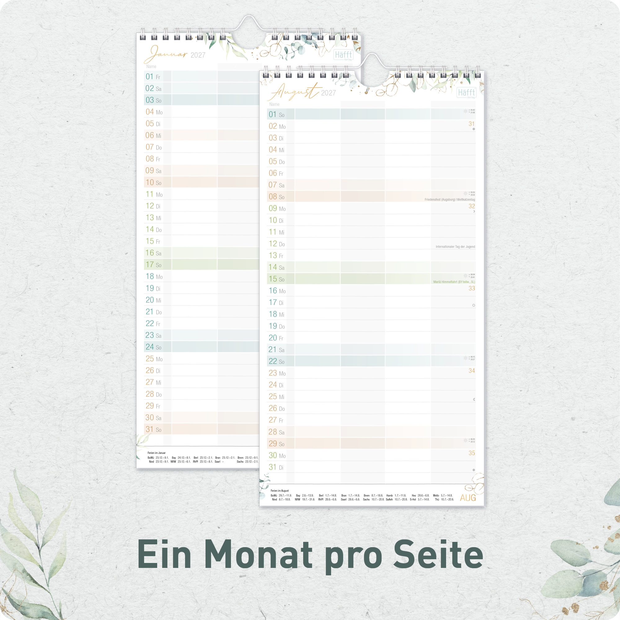 Artikelbild 4 des Artikels “Familienplaner kompakt 2026/2027 Wandkalender 4-spaltig [Blattgold] “