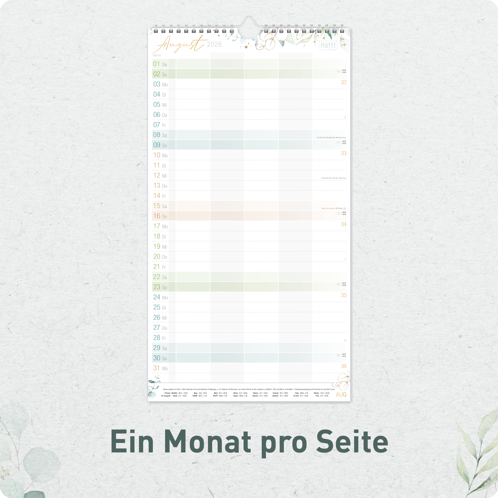 Artikelbild 4 des Artikels “Familienplaner 2026/2027 Wandkalender mit 5 Spalten [Blattgold] “