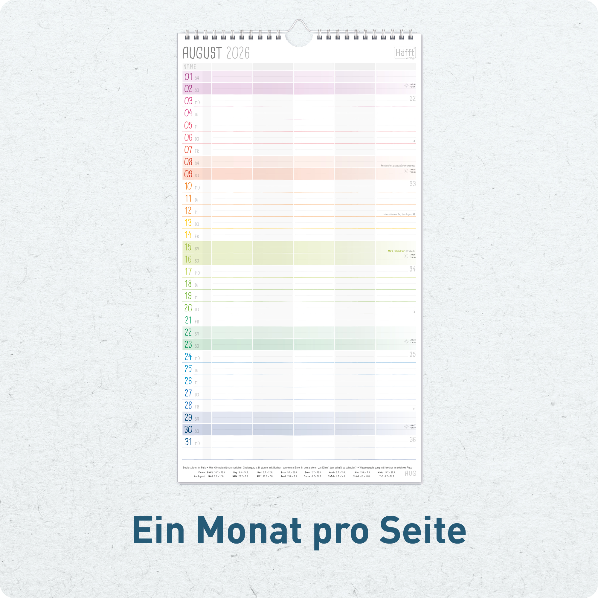 Artikelbild 4 des Artikels “Familienplaner 2026/2027 Wandkalender mit 5 Spalten [Rainbow] “