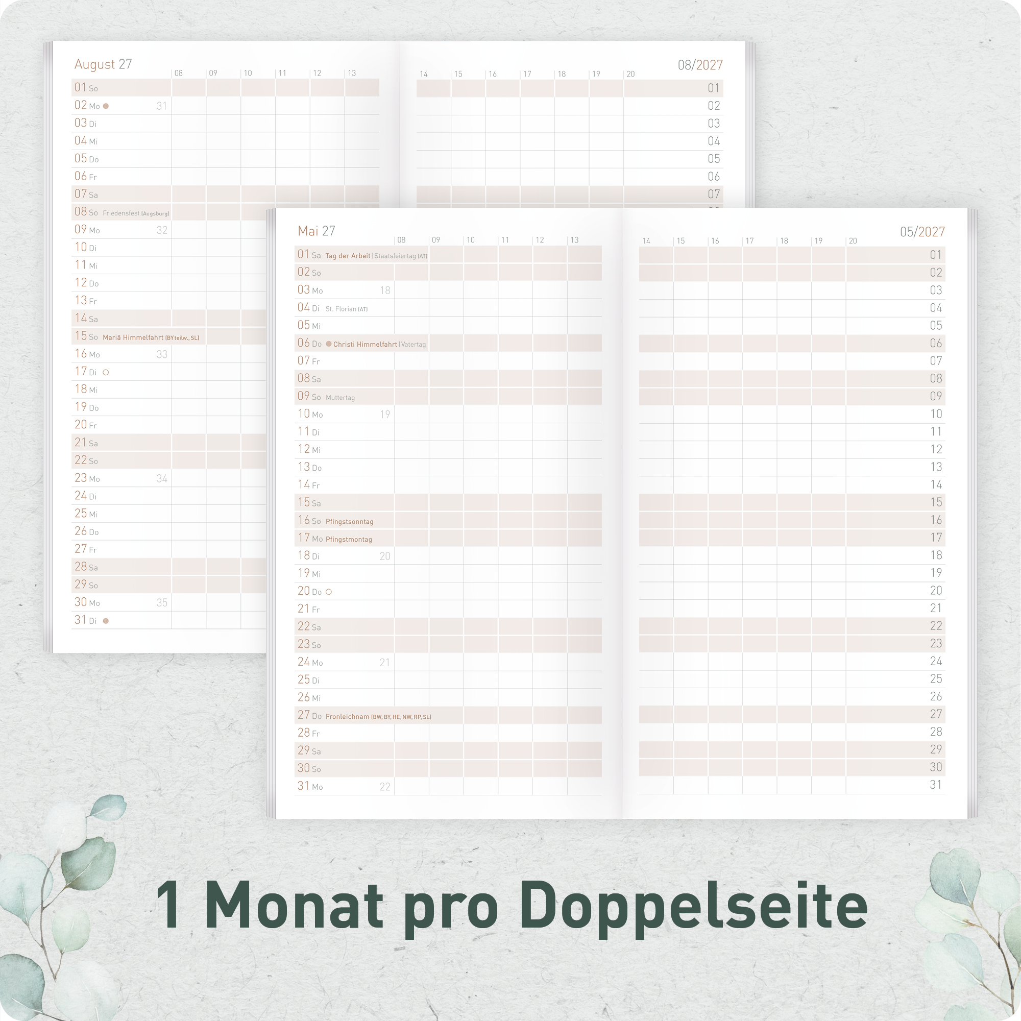 Artikelbild 4 des Artikels “Monatskalender 2026/2027 A6+ Slim Taschenkalender [Minty Leaves] “