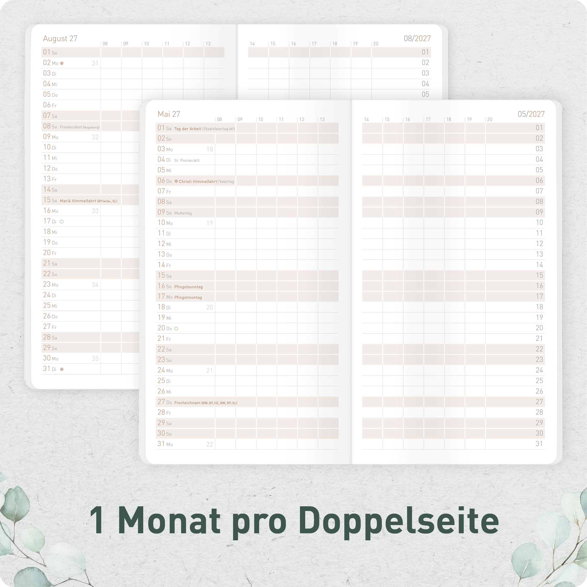Artikelbild 4 des Artikels “Monatskalender Pocket Slim A6+ 2027 [Minty Leaves] “