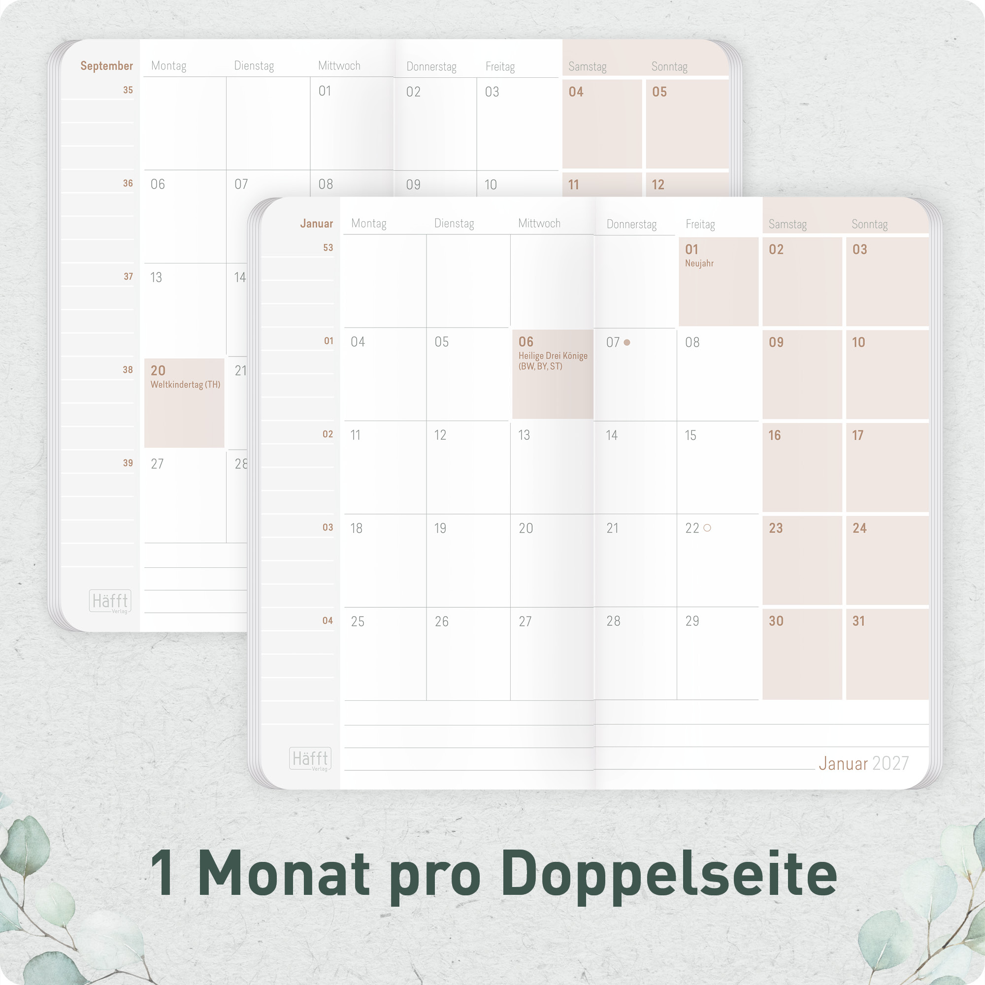 Artikelbild 4 des Artikels “Monatskalender Square A6+ 2027 [Minty Leaves] “