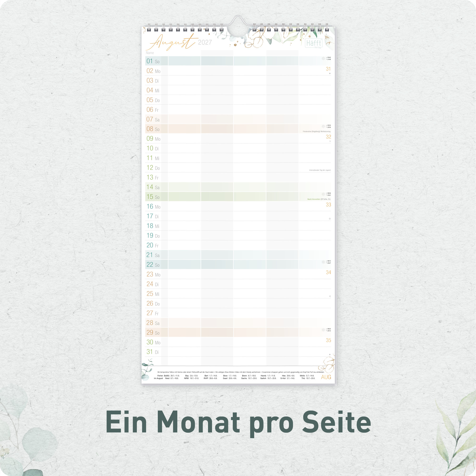Artikelbild 4 des Artikels “Familienplaner 2027 Wandkalender mit 5 Spalten [Blattgold] “